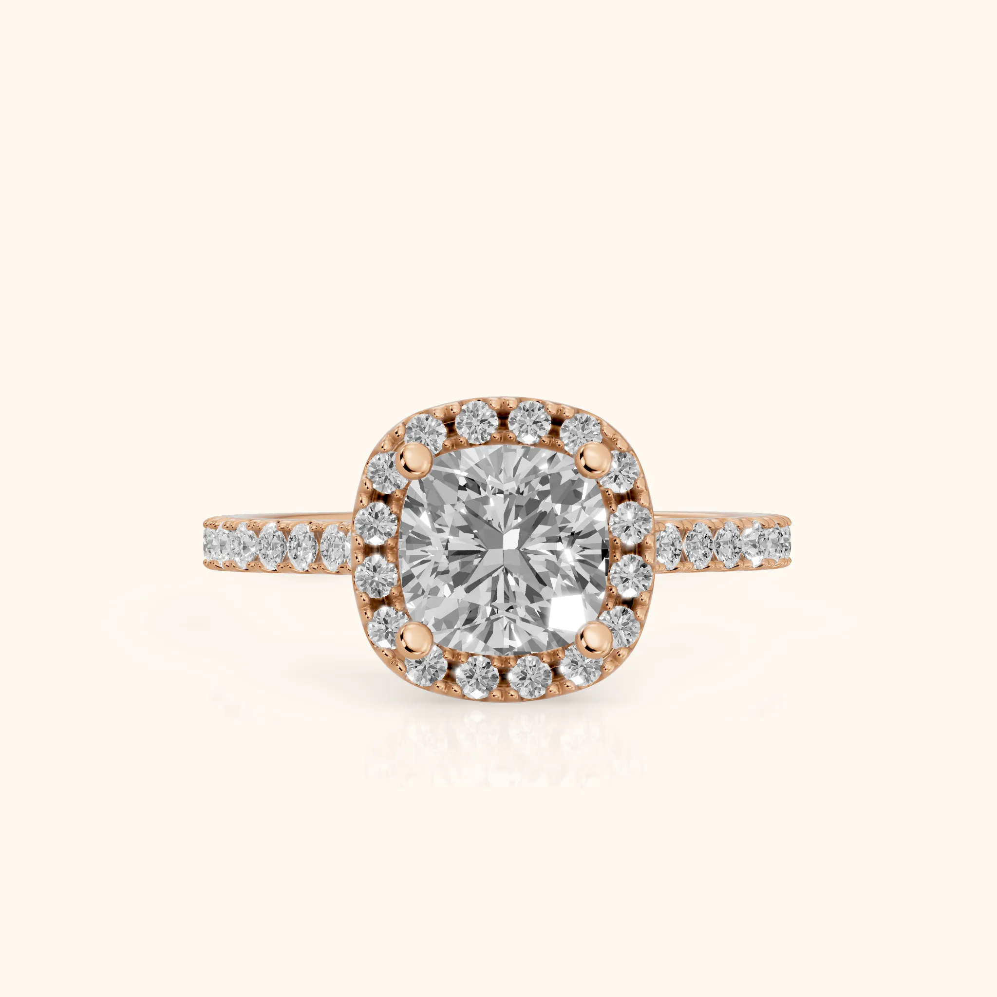 Sophie Halo Pavé Cushion Diamond Ring in Rose Gold — view 1
