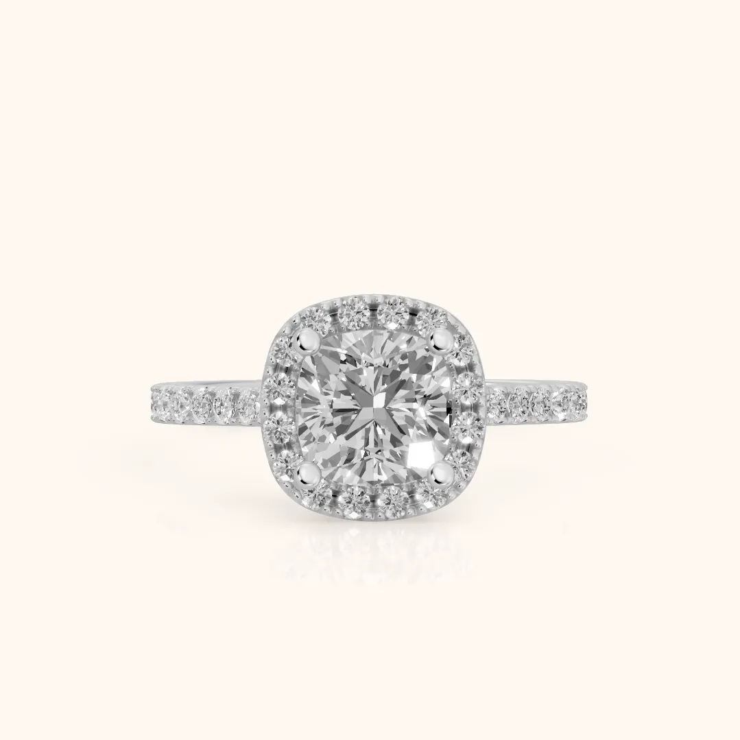 Sophie Halo Pavé Cushion Diamond Ring in Silver — view 2
