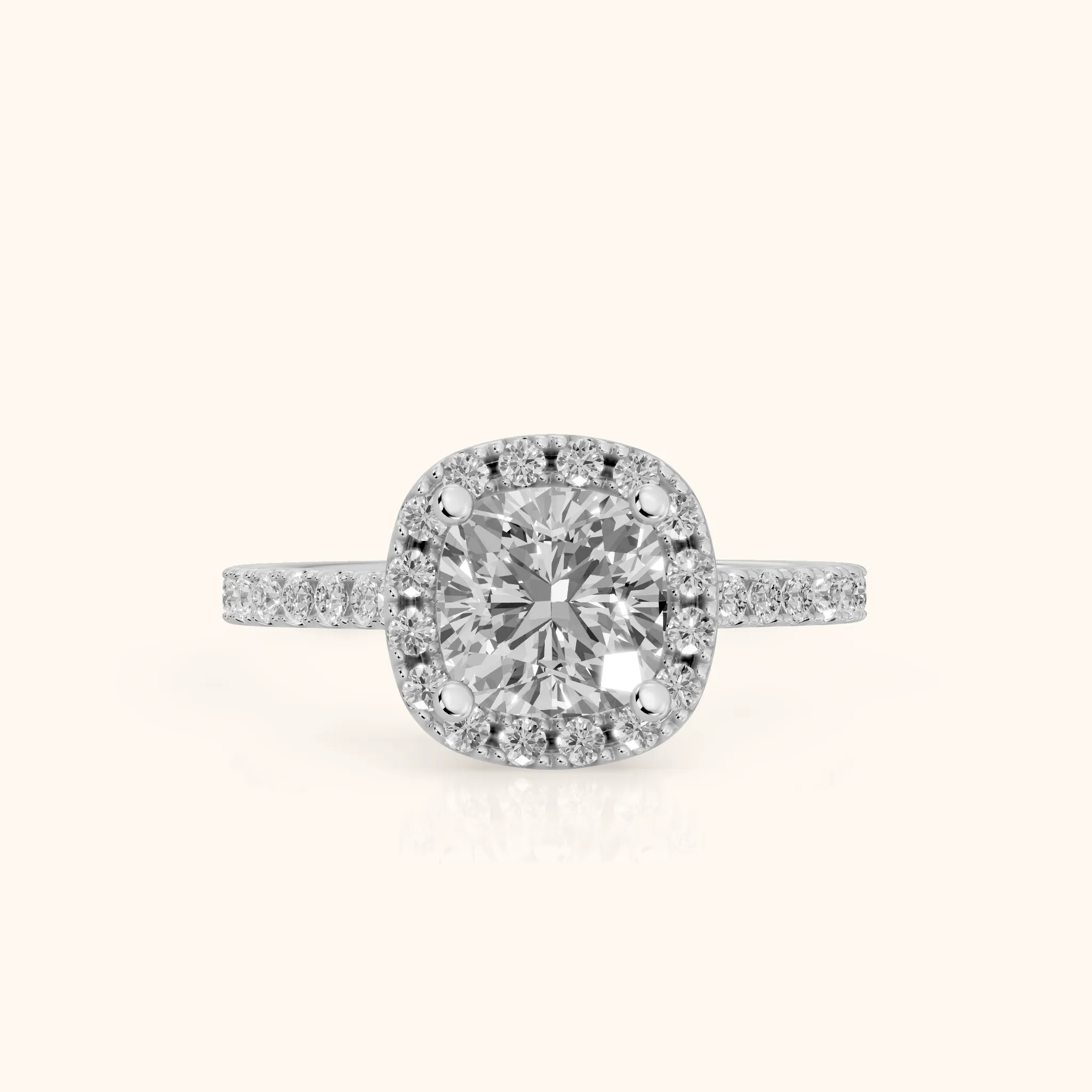 Sophie Halo Pavé Cushion Diamond Ring in Silver — view 1