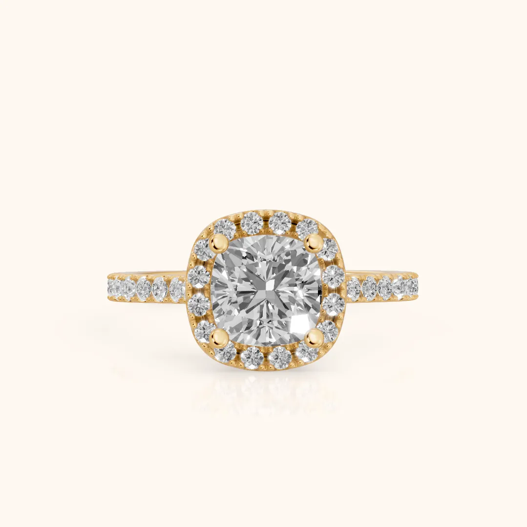 Sophie Halo Pavé Cushion Diamond Ring in Yellow Gold — view 2