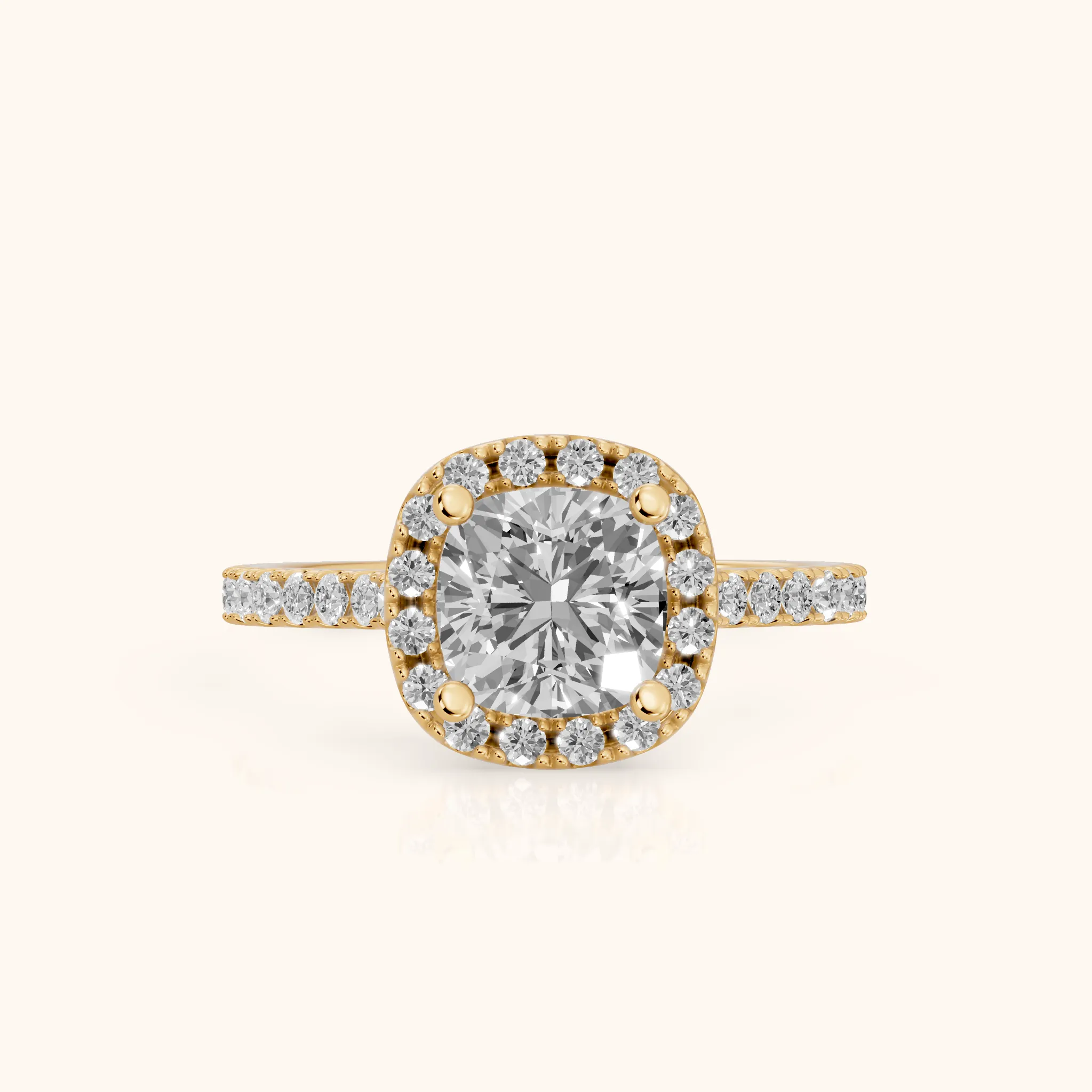 Sophie Halo Pavé Cushion Diamond Ring in Yellow Gold — view 1