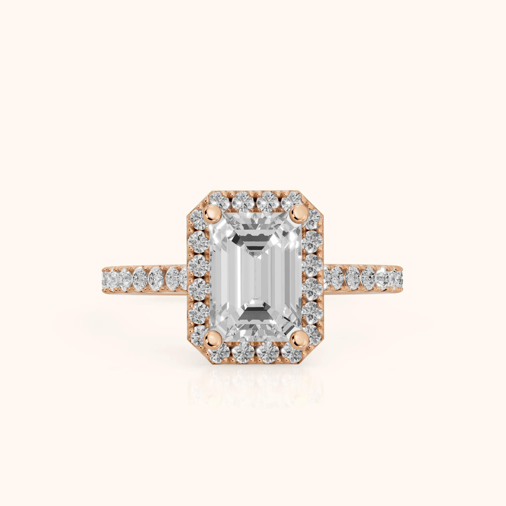 Sophie Halo Pavé Emerald Diamond Ring in Rose Gold — view 1