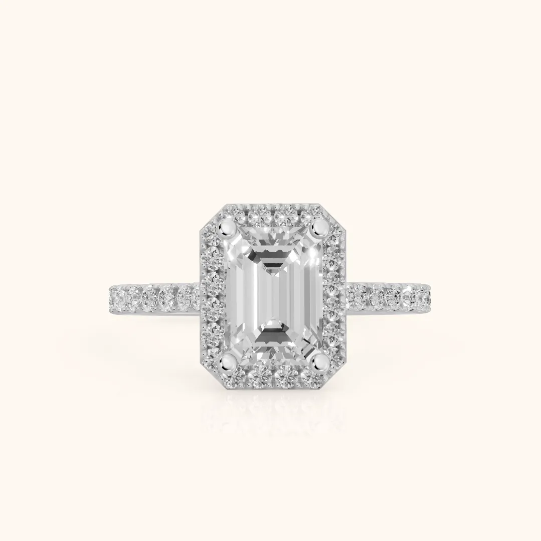 Sophie Halo Pavé Emerald Diamond Ring in Silver — view 2