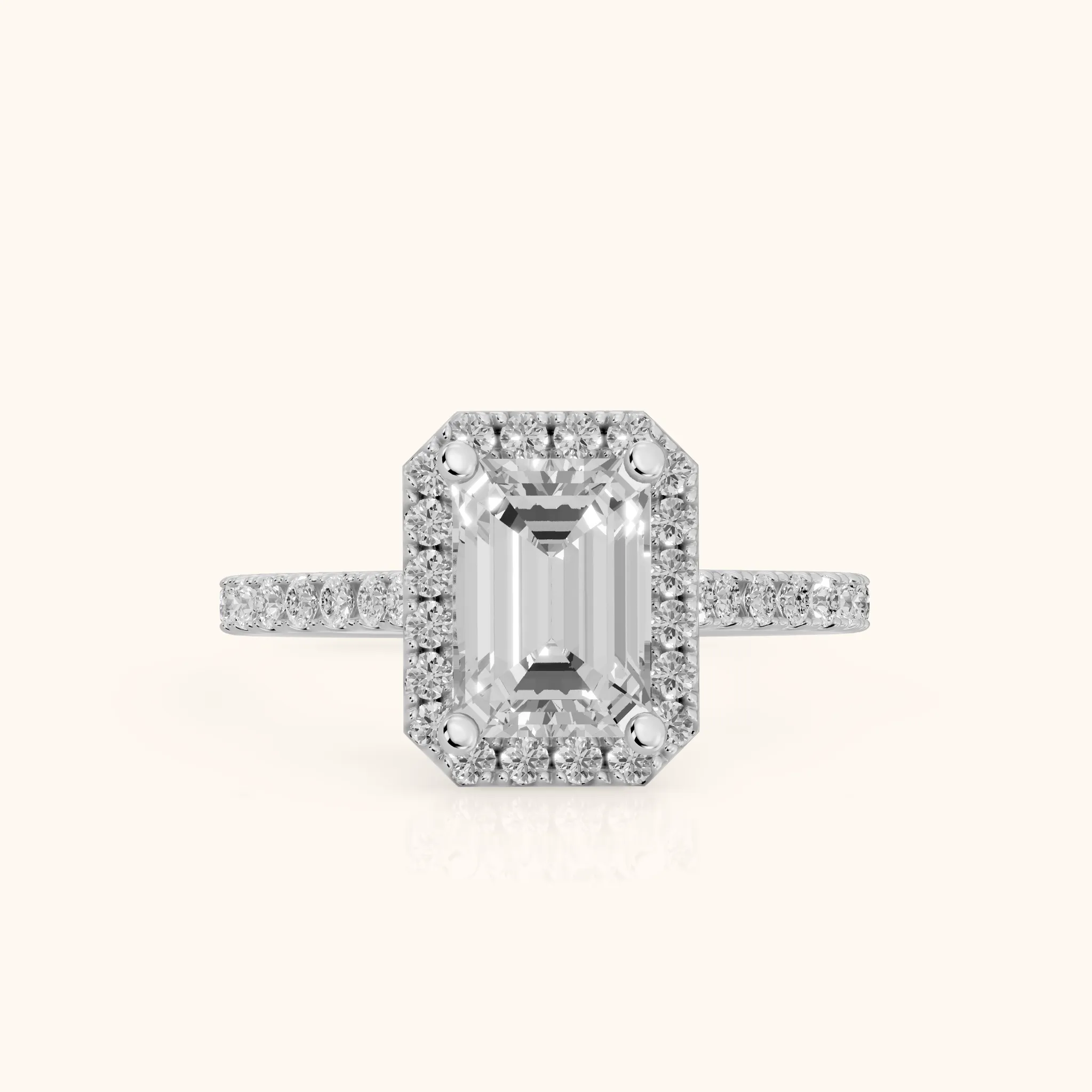 Sophie Halo Pavé Emerald Diamond Ring in Silver — view 1