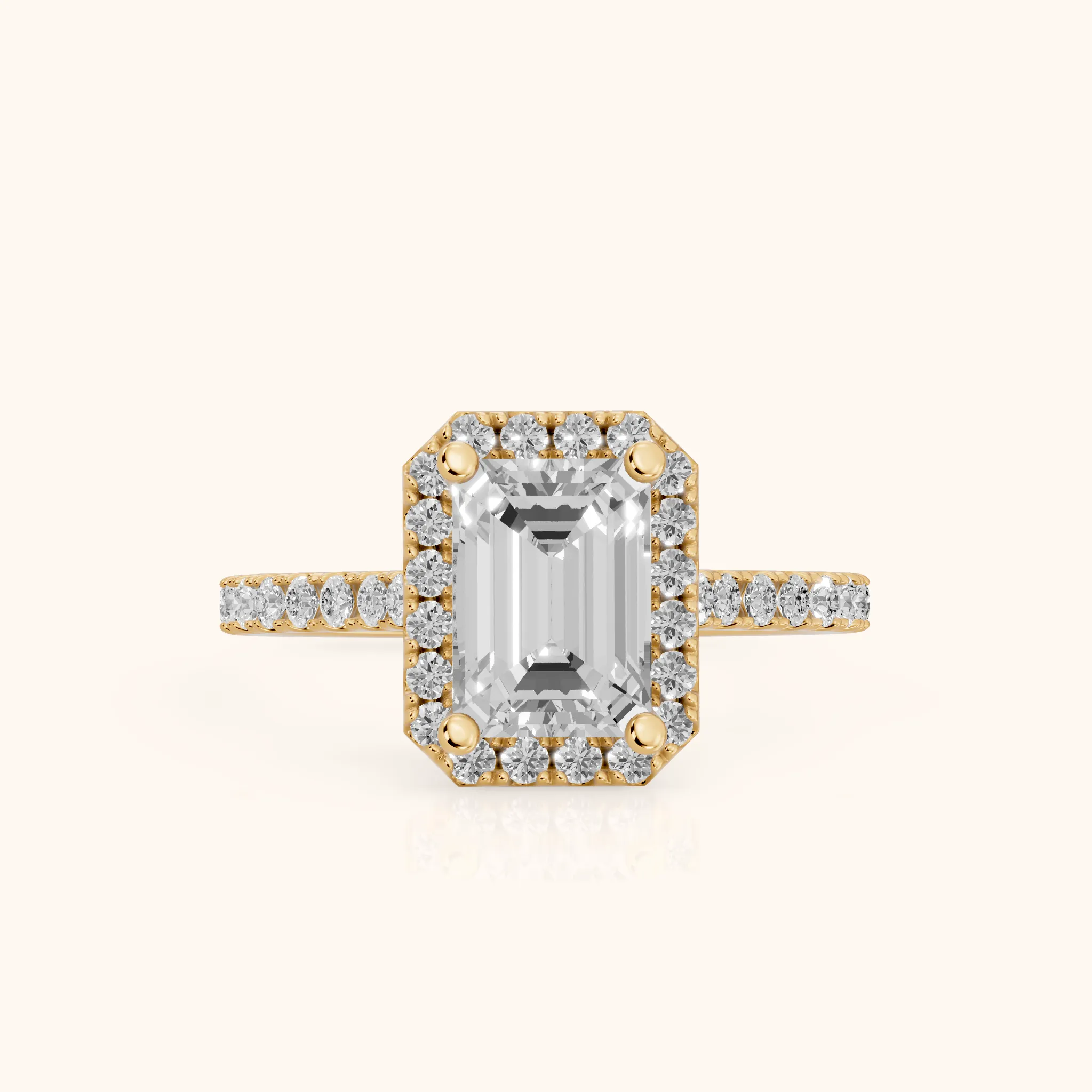 Sophie Halo Pavé Emerald Diamond Ring in Yellow Gold — view 1