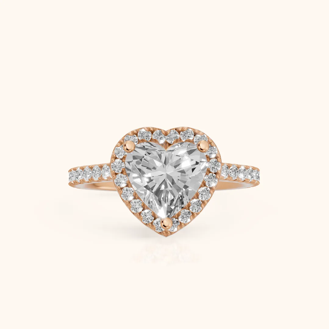 Sophie Halo Pavé Heart Diamond Ring in Rose Gold — view 2