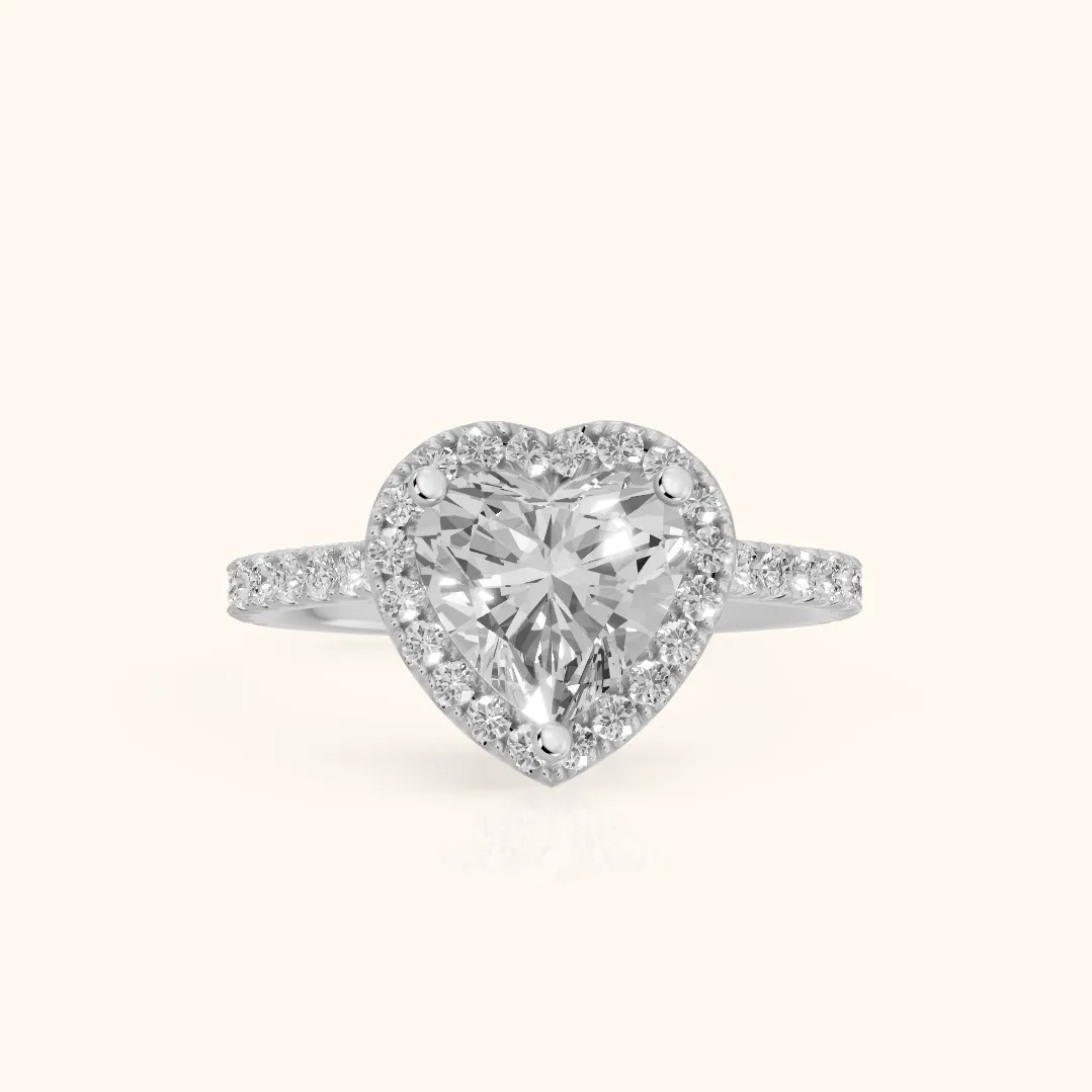Sophie Halo Pavé Heart Diamond Ring in Silver — view 2