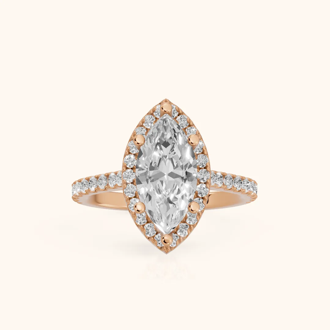 Sophie Halo Pavé Marquise Diamond Ring in Rose Gold — view 2