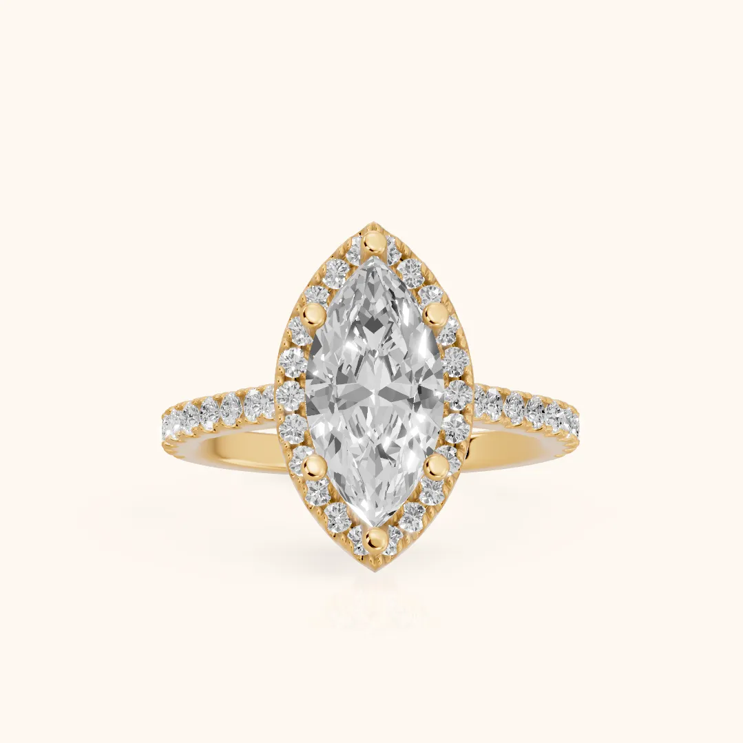 Sophie Halo Pavé Marquise Diamond Ring in Yellow Gold — view 2