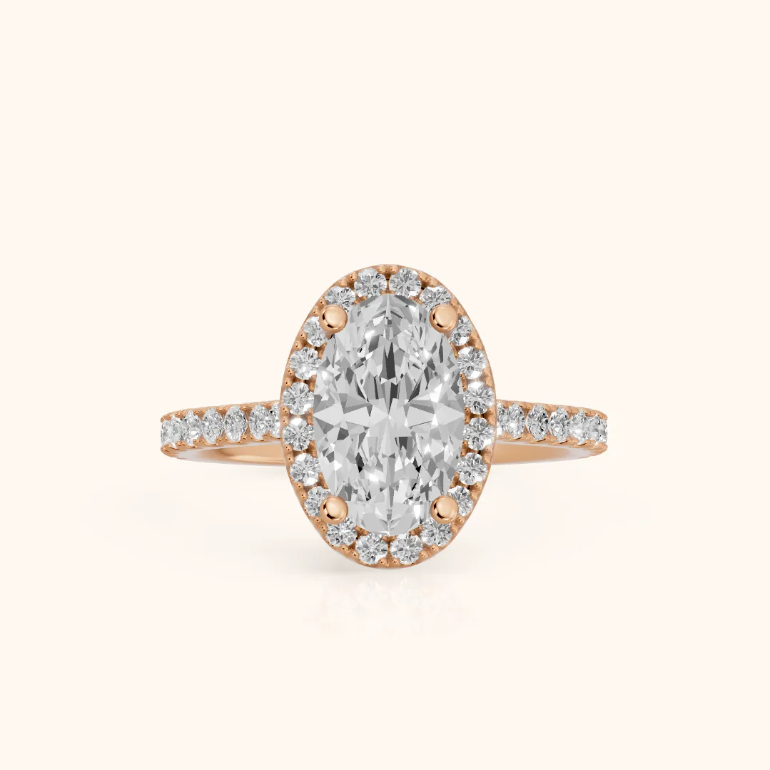 Sophie Halo Pavé Oval Diamond Ring in Rose Gold — view 2