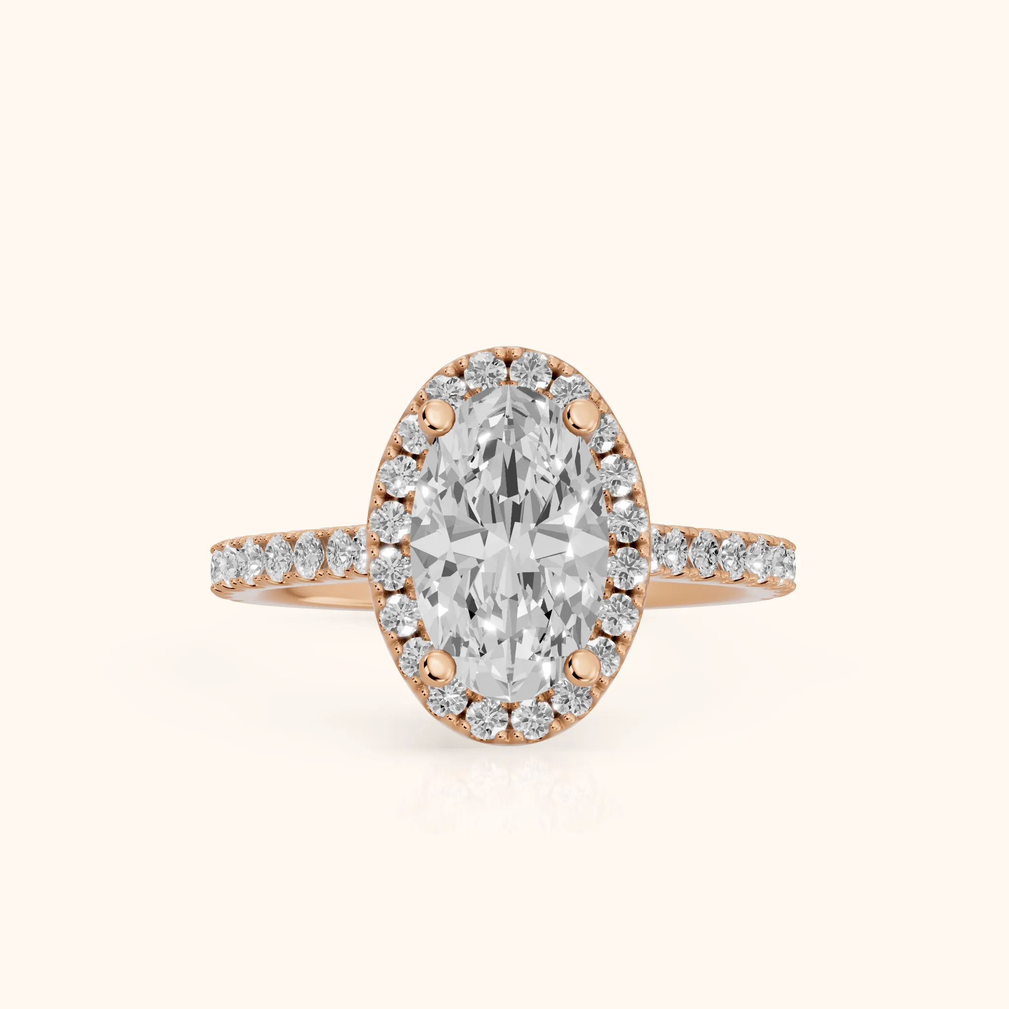 Sophie Halo Pavé Oval Diamond Ring in Rose Gold — view 1