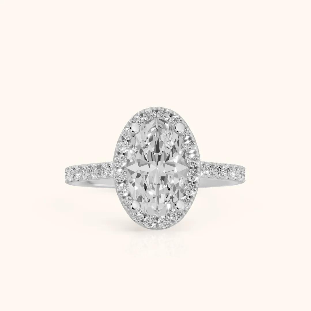 Sophie Halo Pavé Oval Diamond Ring in Silver — view 2