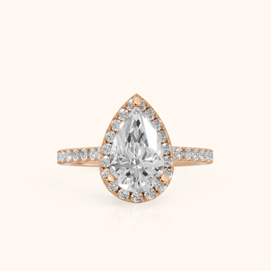 Sophie Halo Pavé Pear Diamond Ring in Rose Gold — view 2