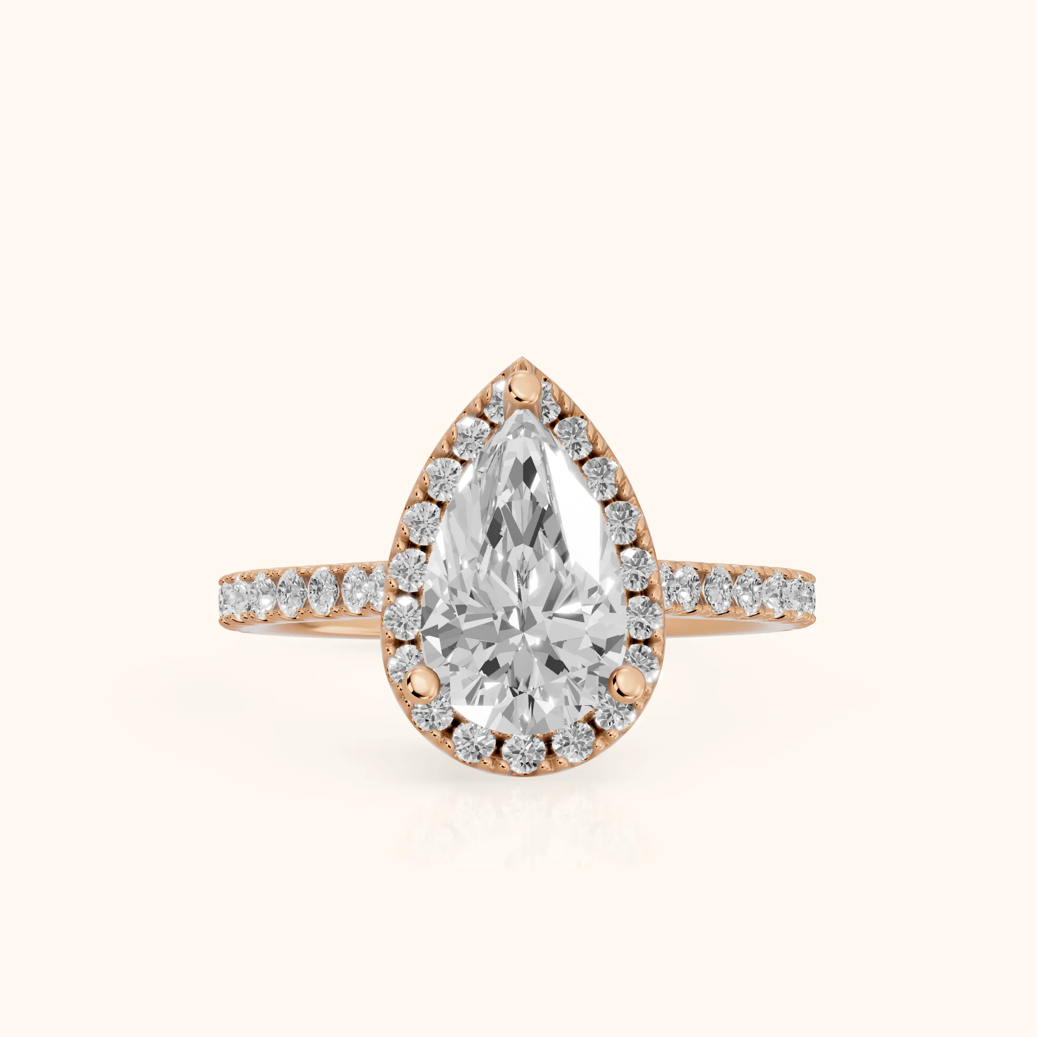 Sophie Halo Pavé Pear Diamond Ring in Rose Gold — view 1