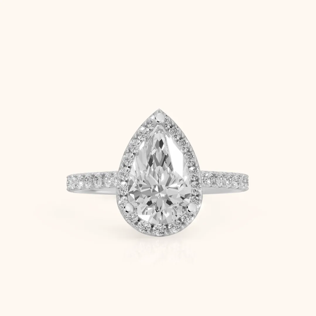 Sophie Halo Pavé Pear Diamond Ring in Silver — view 2