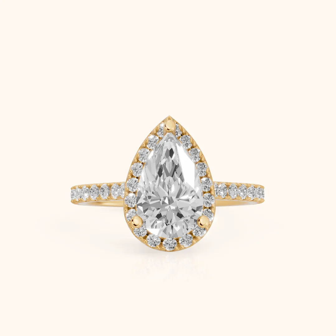 Sophie Halo Pavé Pear Diamond Ring in Yellow Gold — view 2