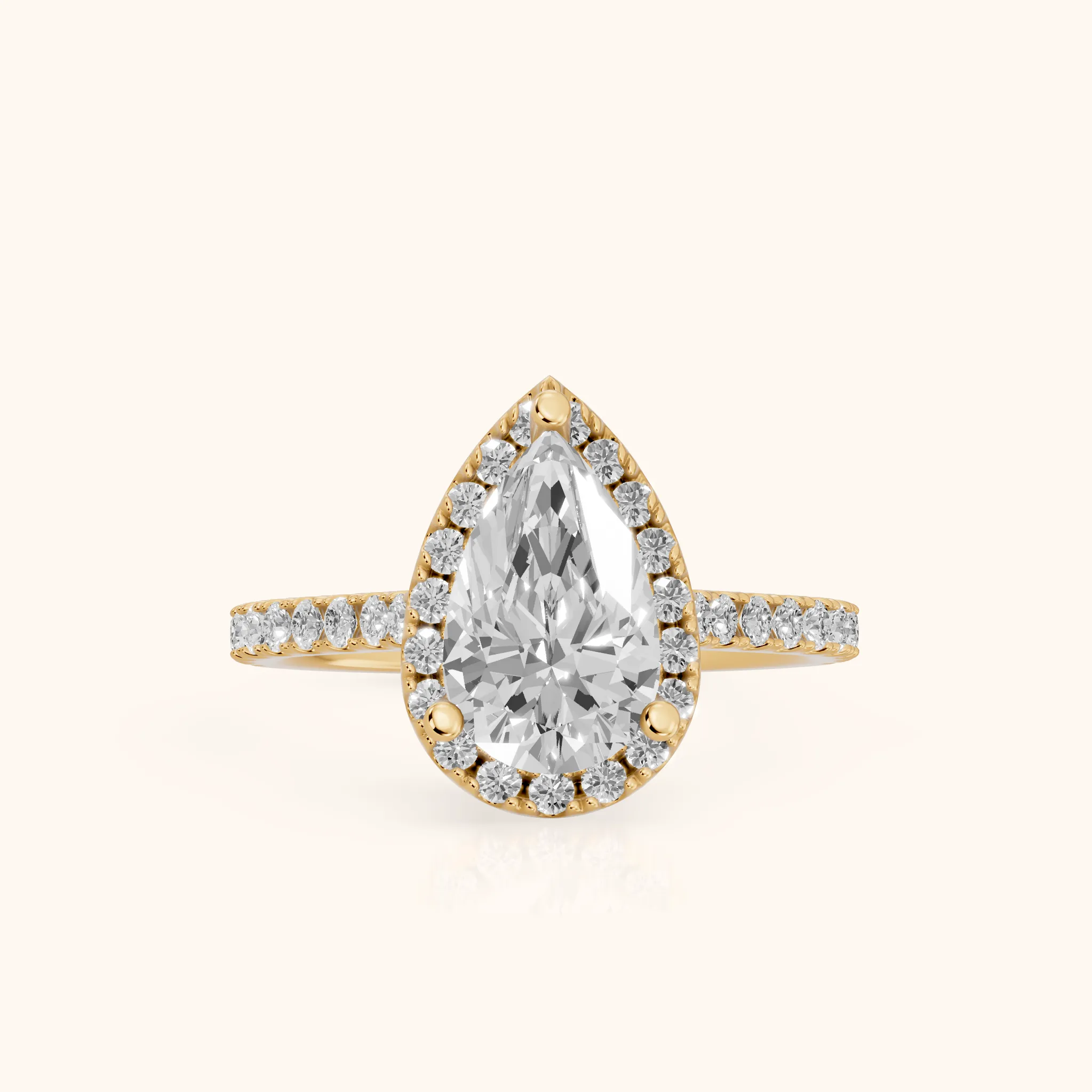 Sophie Halo Pavé Pear Diamond Ring in Yellow Gold — view 1