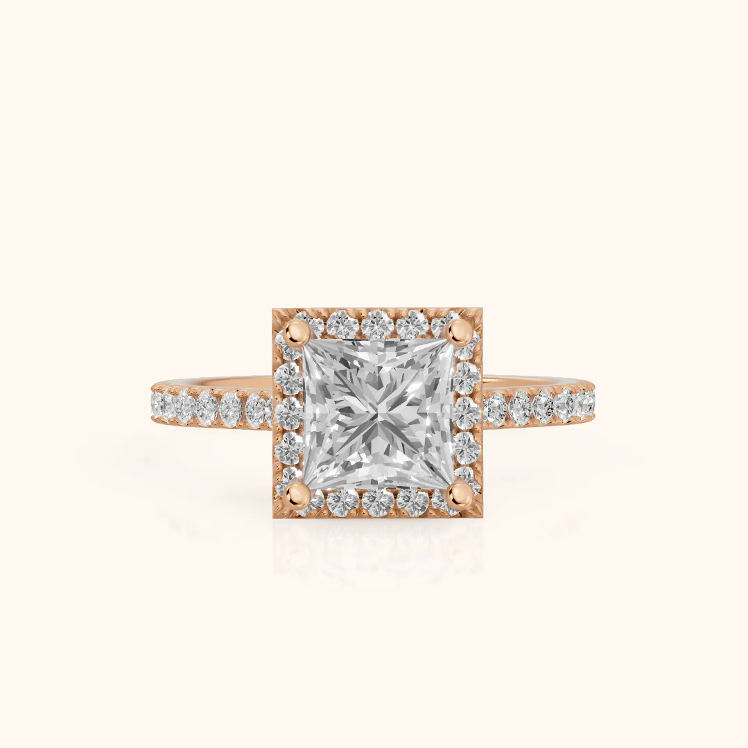 Sophie Halo Pavé Princess Diamond Ring in Rose Gold — view 2