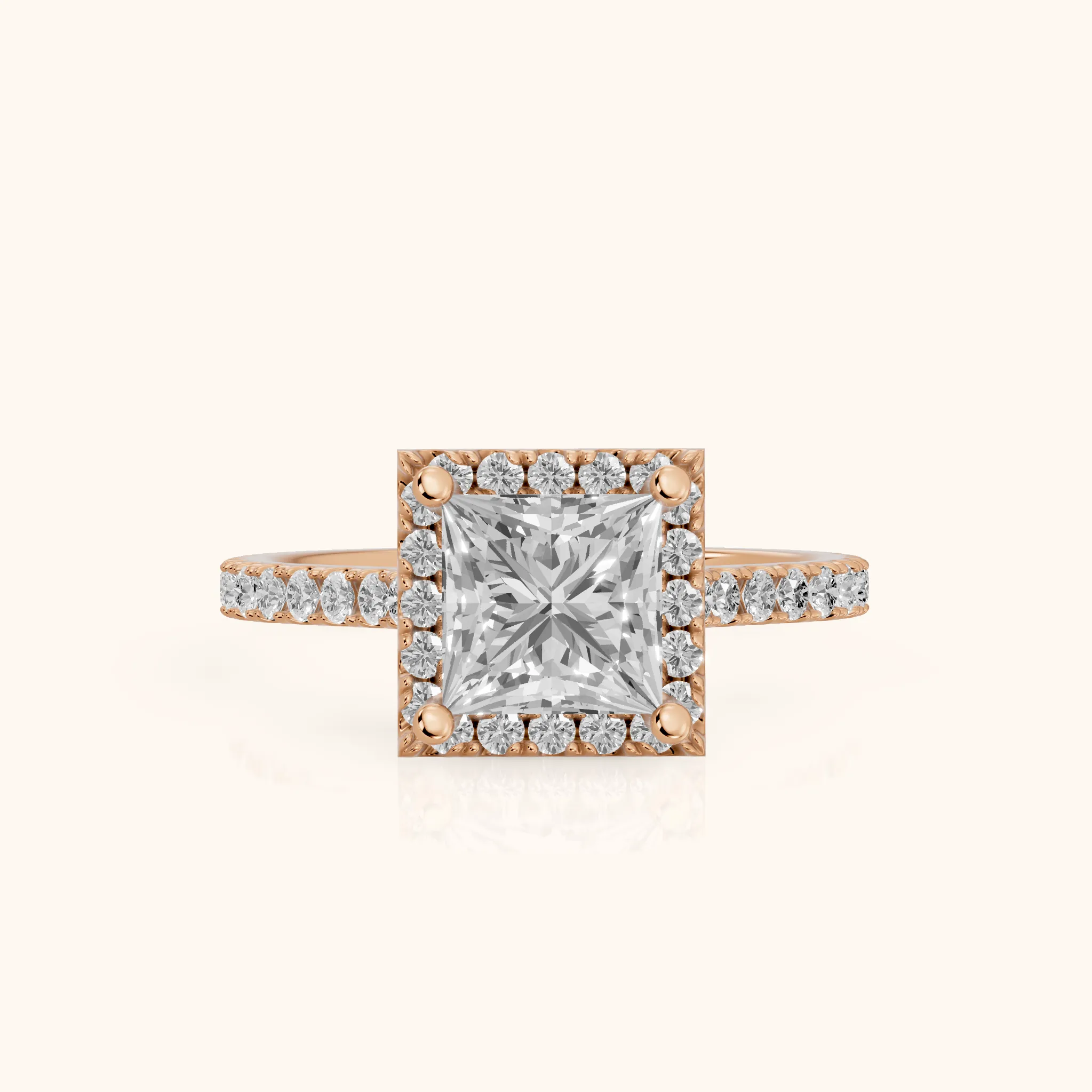 Sophie Halo Pavé Princess Diamond Ring in Rose Gold — view 1