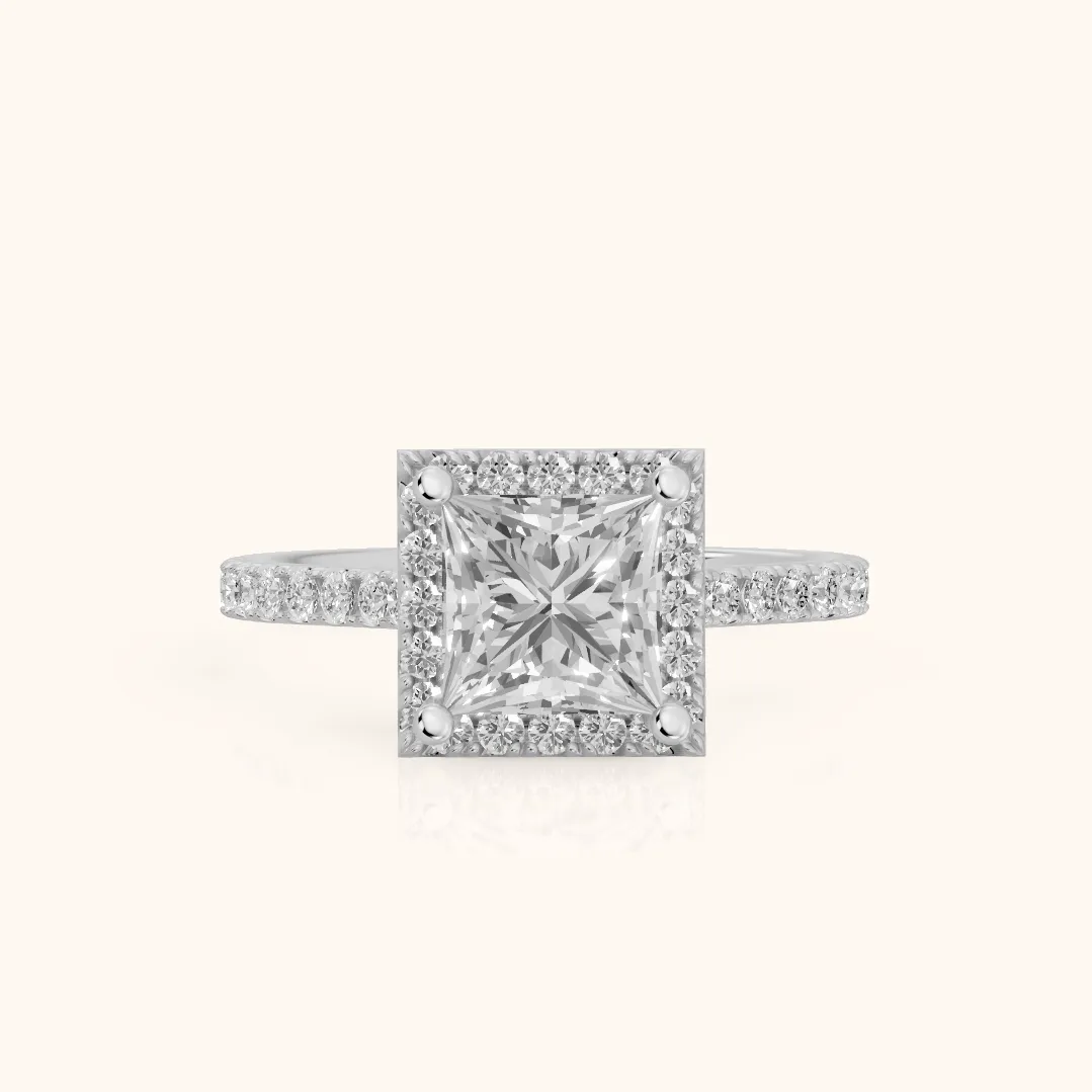 Sophie Halo Pavé Princess Diamond Ring in Silver — view 2