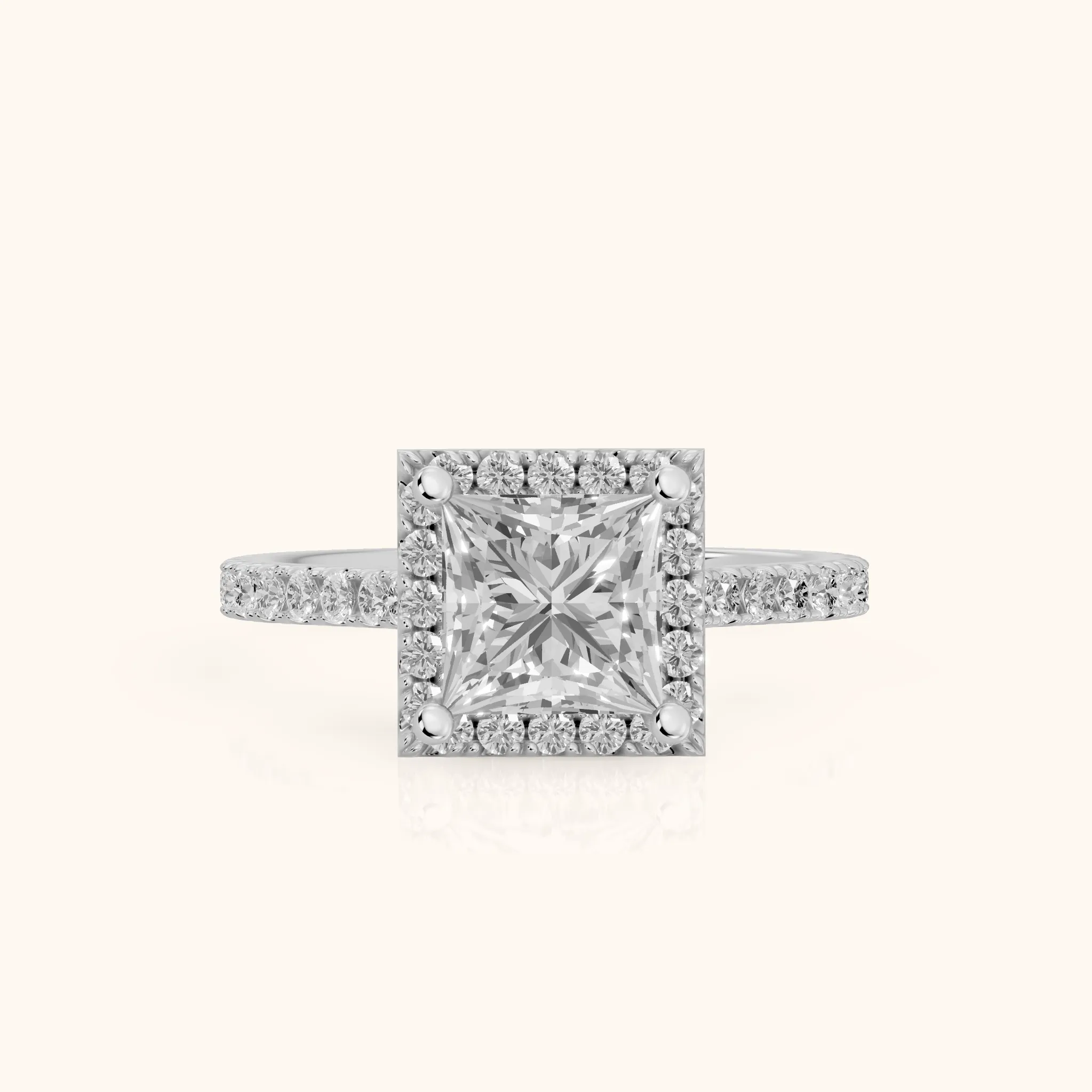 Sophie Halo Pavé Princess Diamond Ring in Silver — view 1