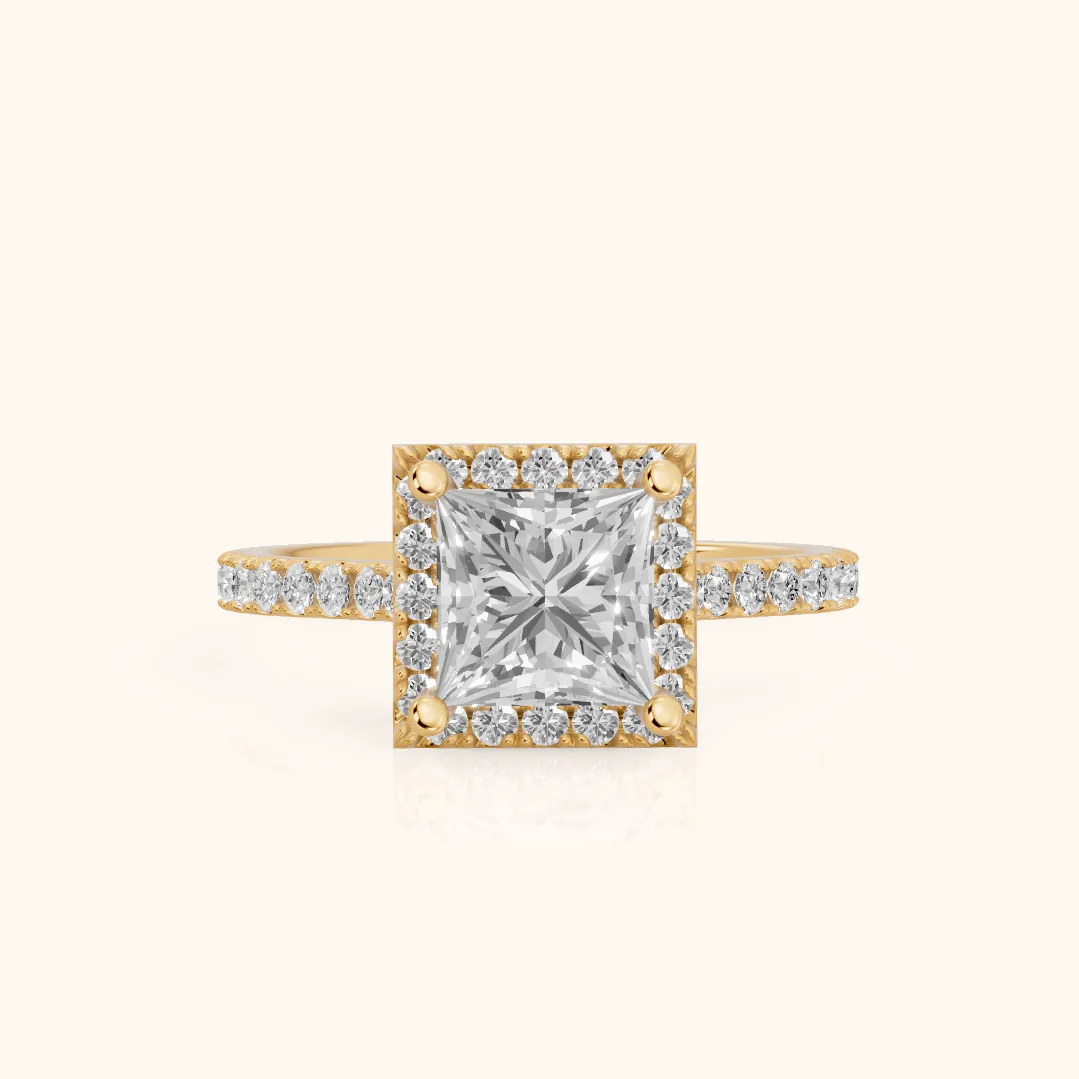 Sophie Halo Pavé Princess Diamond Ring in Yellow Gold — view 2