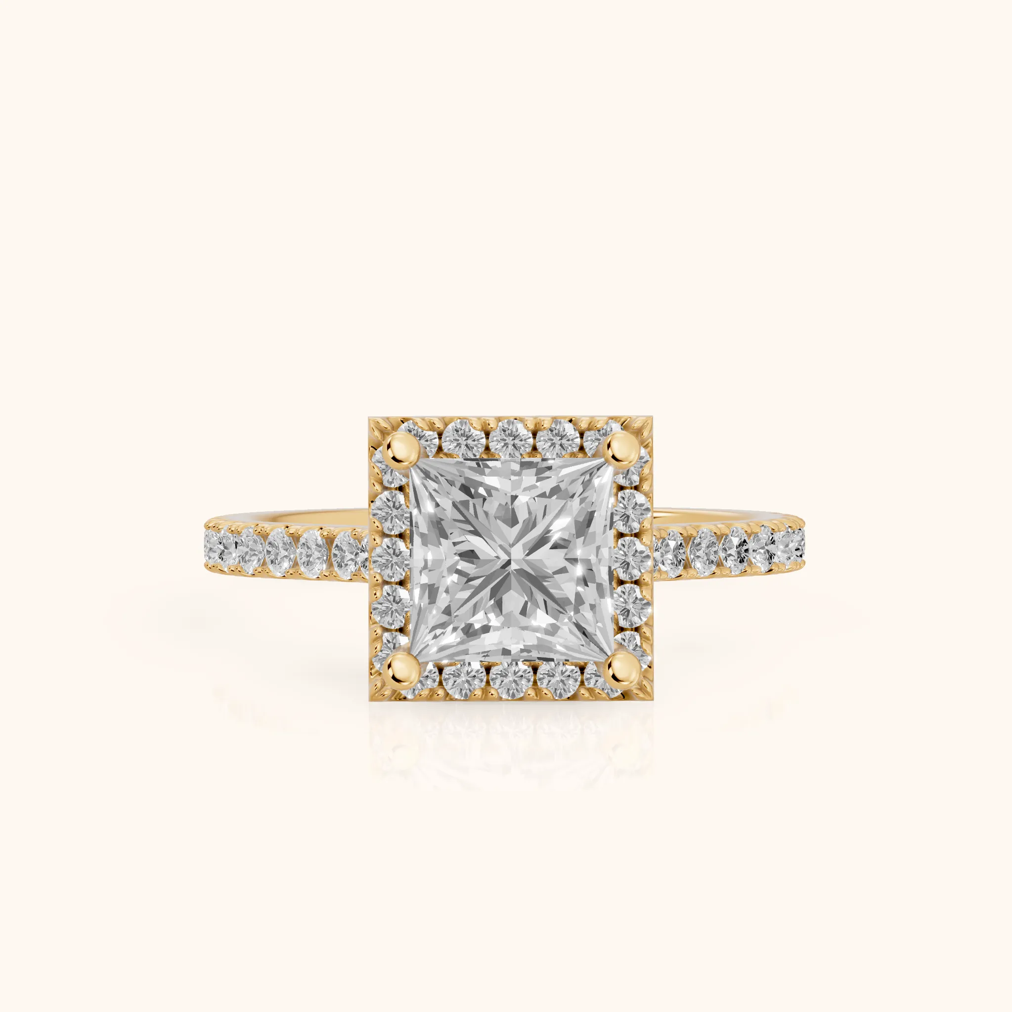 Sophie Halo Pavé Princess Diamond Ring in Yellow Gold — view 1