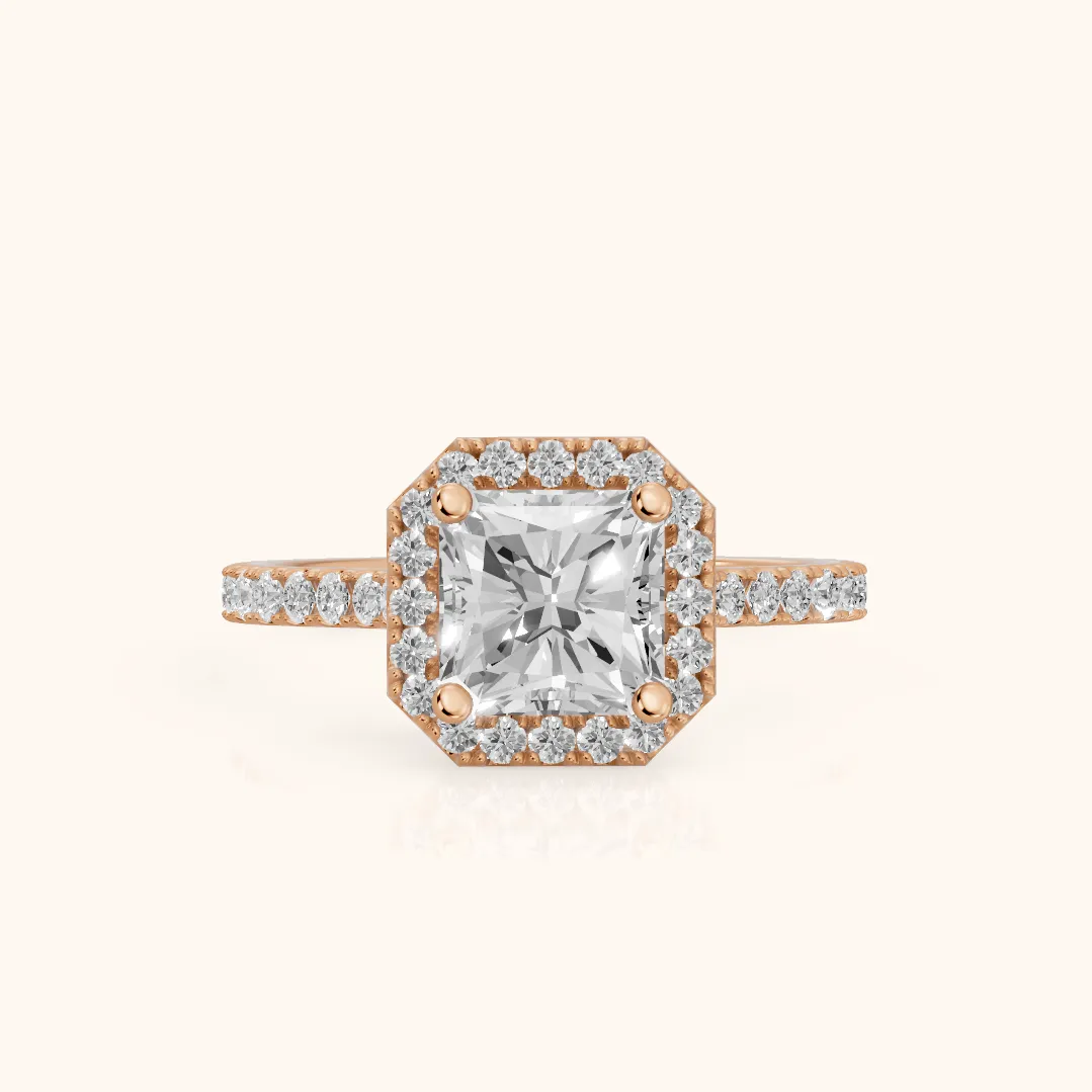 Sophie Halo Pavé Radiant Diamond Ring in Rose Gold — view 2