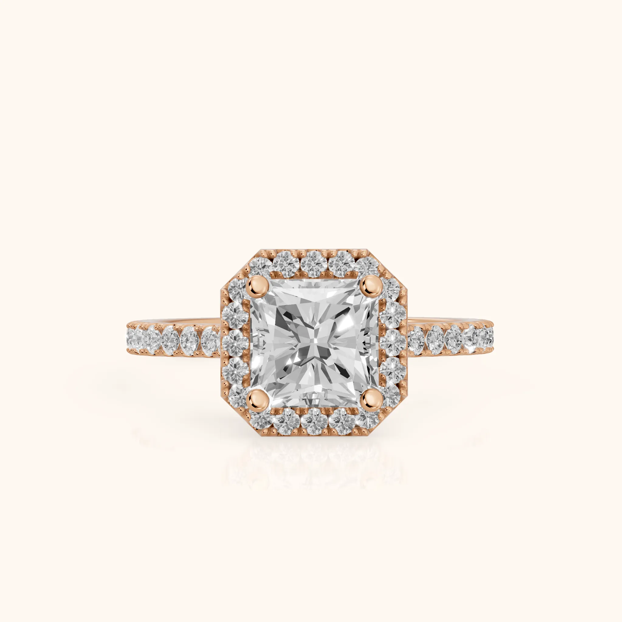 Sophie Halo Pavé Radiant Diamond Ring in Rose Gold — view 1