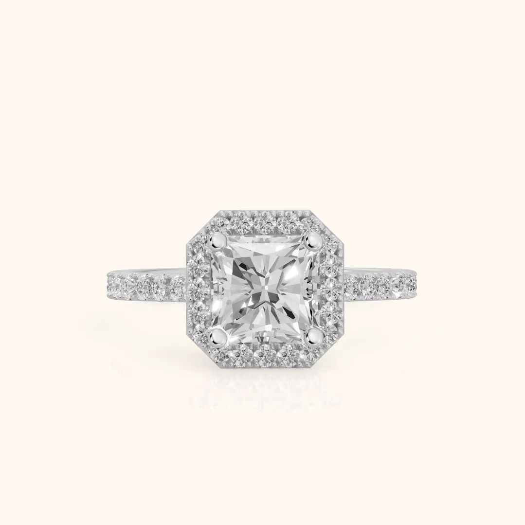 Sophie Halo Pavé Radiant Diamond Ring in Silver — view 2