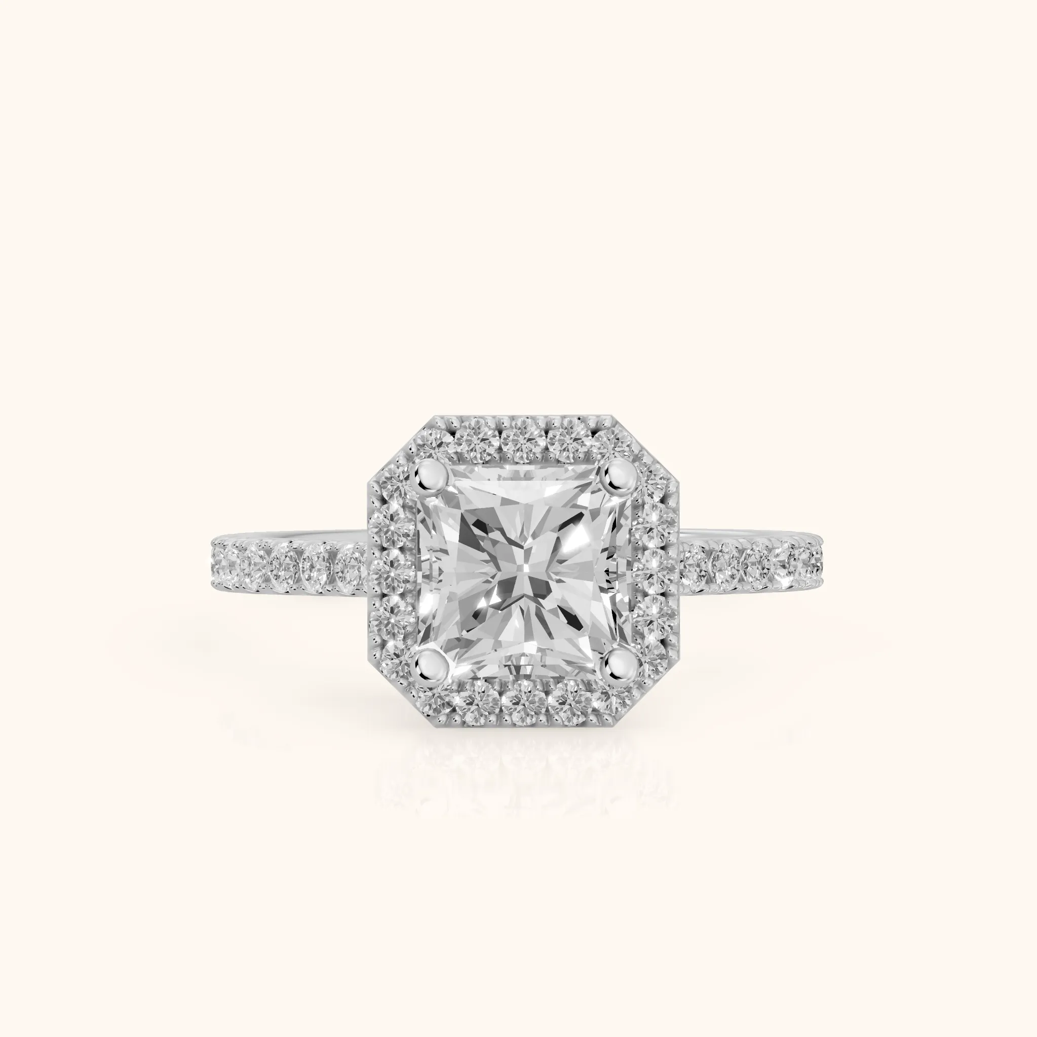 Sophie Halo Pavé Radiant Diamond Ring in Silver — view 1