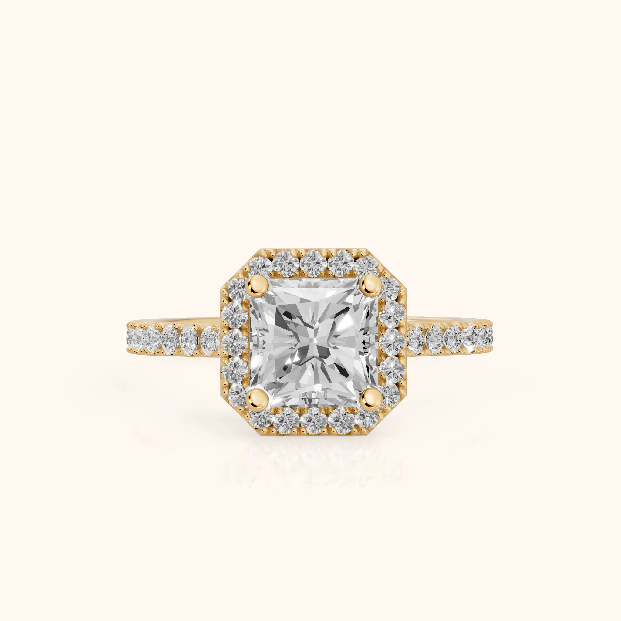 Sophie Halo Pavé Radiant Diamond Ring in Yellow Gold — view 1