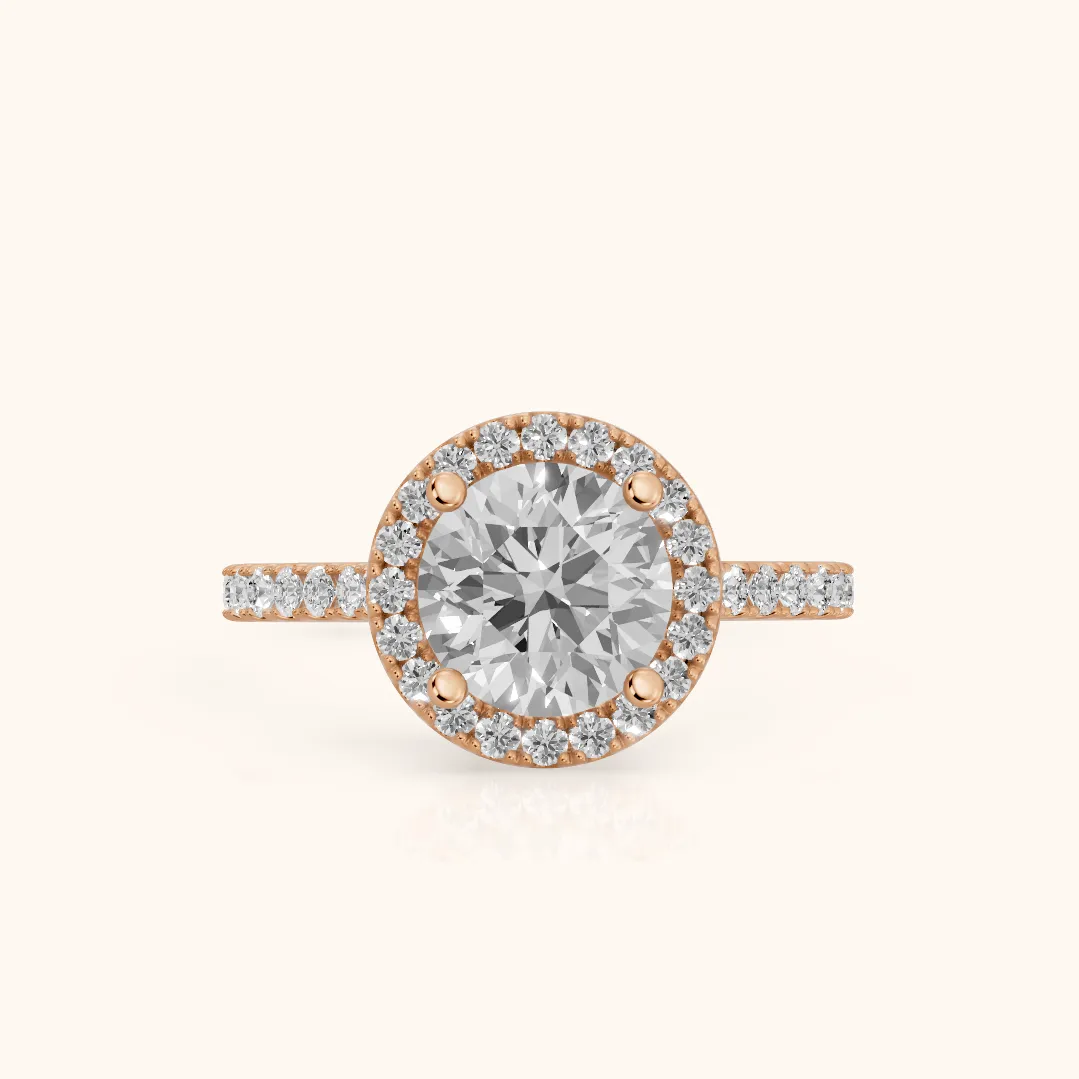 Sophie Halo Pavé Round Diamond Ring in Rose Gold — view 2
