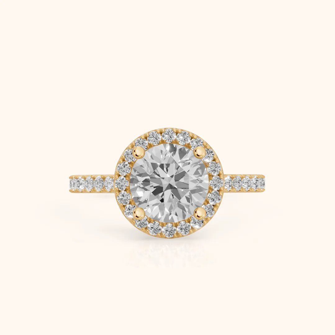 Sophie Halo Pavé Round Diamond Ring in Yellow Gold — view 2