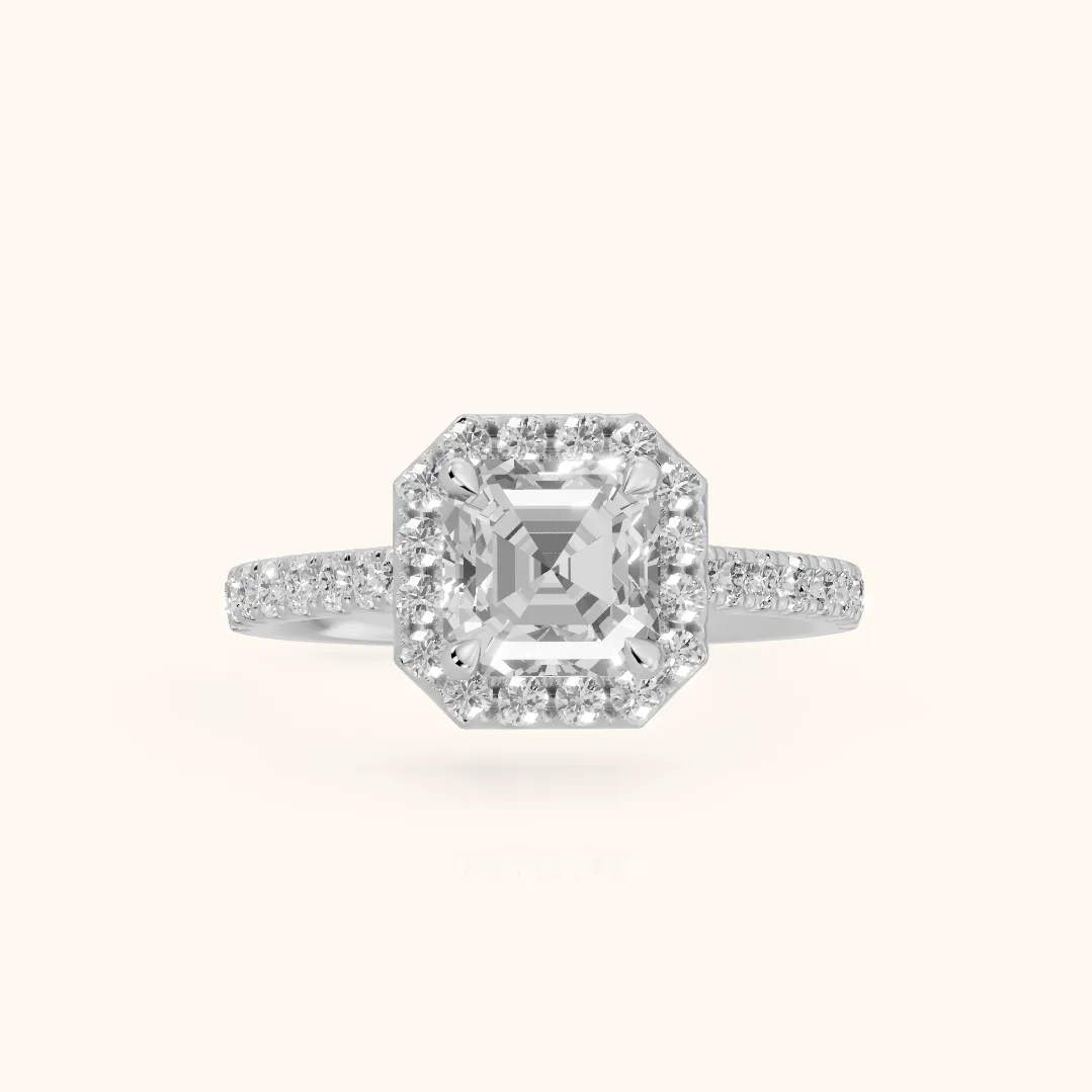 Amara Halo Claw Prong Asscher Diamond Ring in Silver — view 2