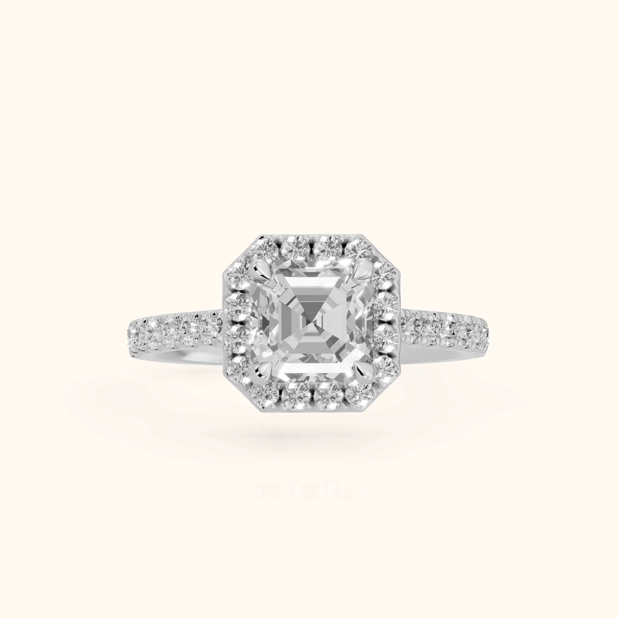 Amara Halo Claw Prong Asscher Diamond Ring in Silver — view 1