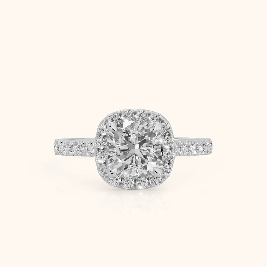 Amara Halo Claw Prong Cushion Diamond Ring in Silver — view 2