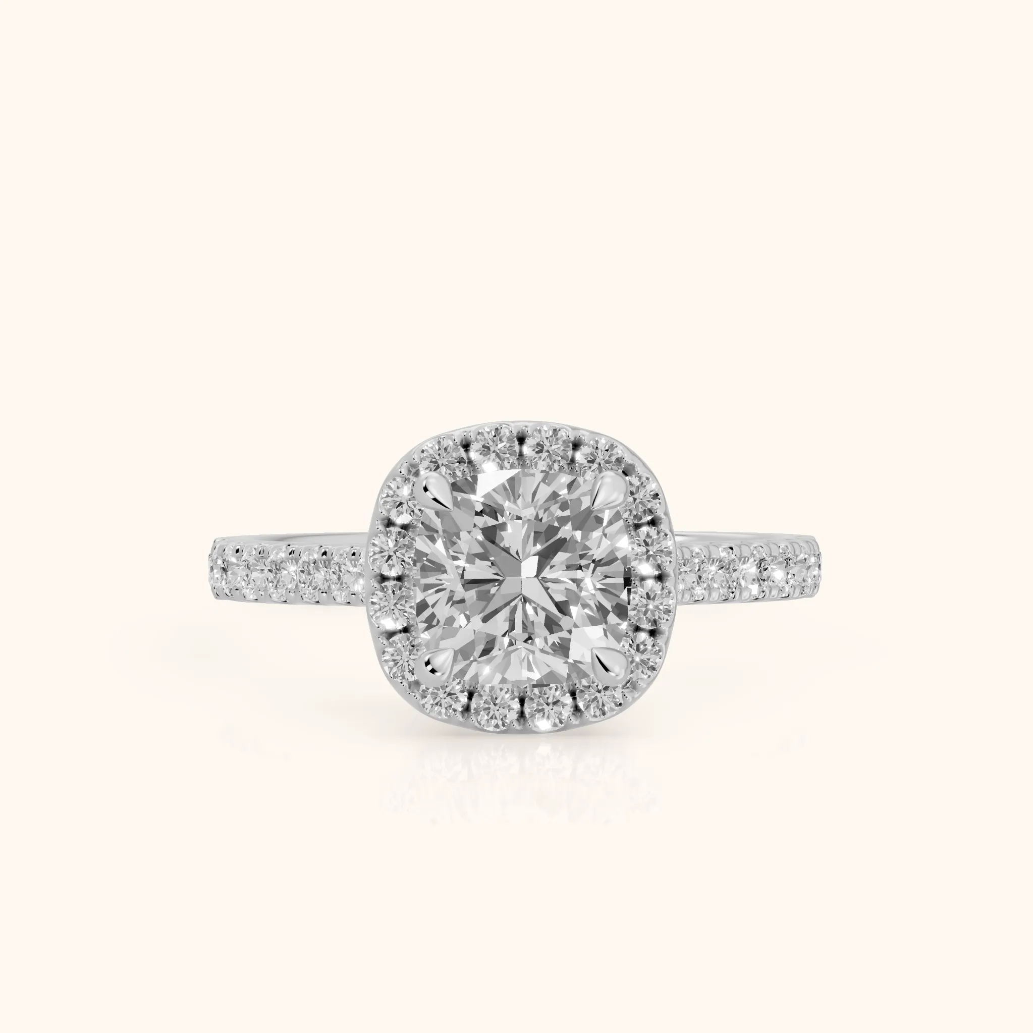 Amara Halo Claw Prong Cushion Diamond Ring in Silver — view 1