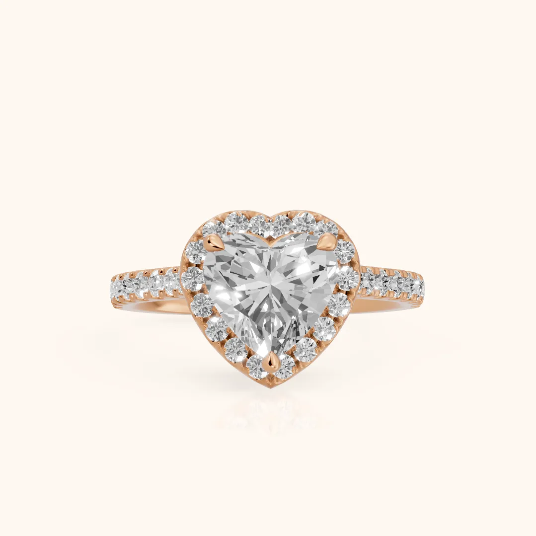 Amara Halo Claw Prong Heart Diamond Ring in Rose Gold — view 2