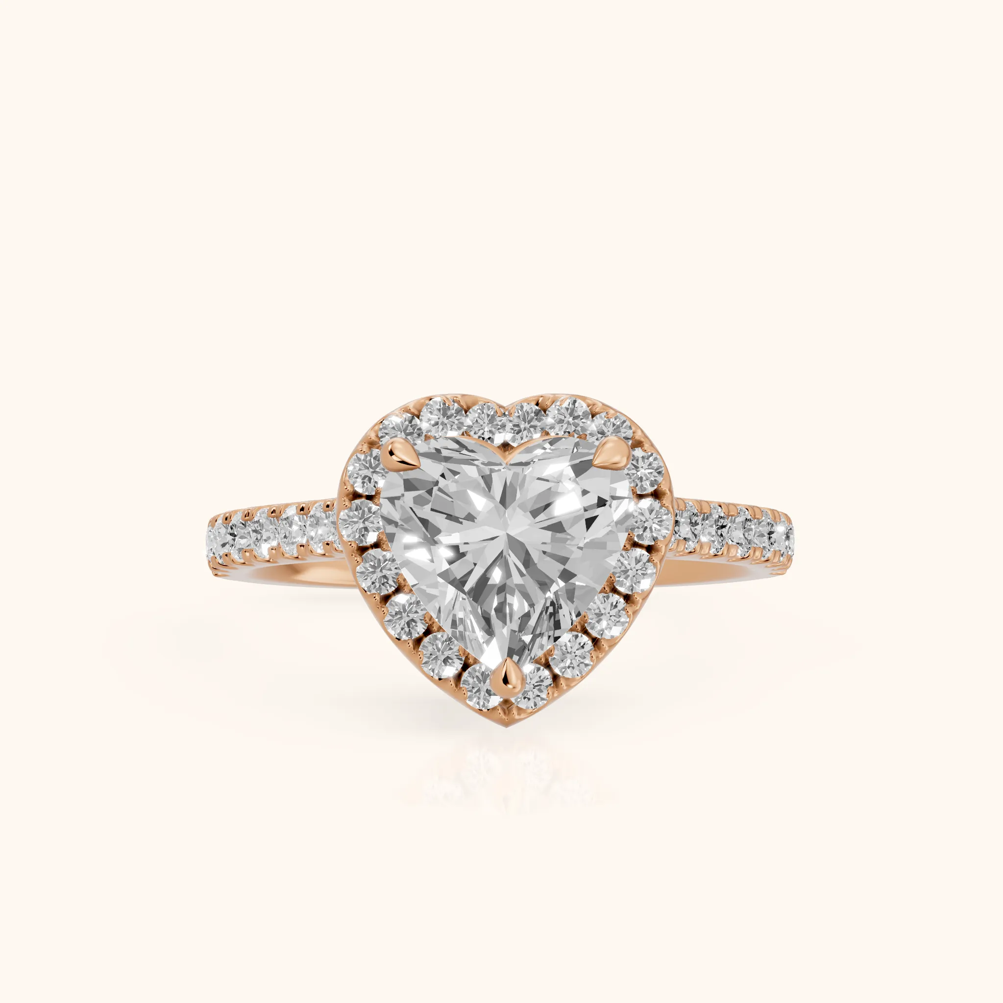 Amara Halo Claw Prong Heart Diamond Ring in Rose Gold — view 1