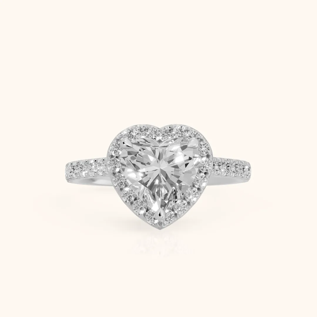 Amara Halo Claw Prong Heart Diamond Ring in Silver — view 2