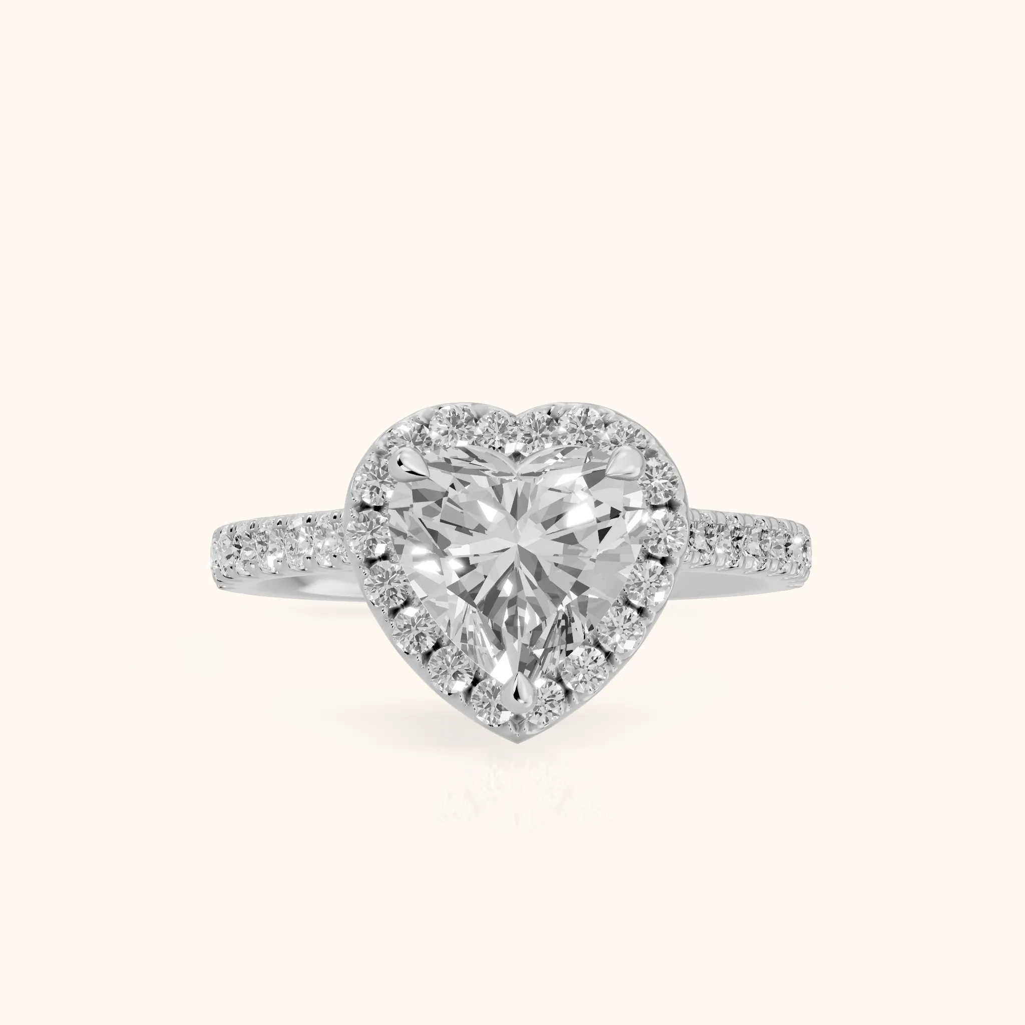Amara Halo Claw Prong Heart Diamond Ring in Silver — view 1