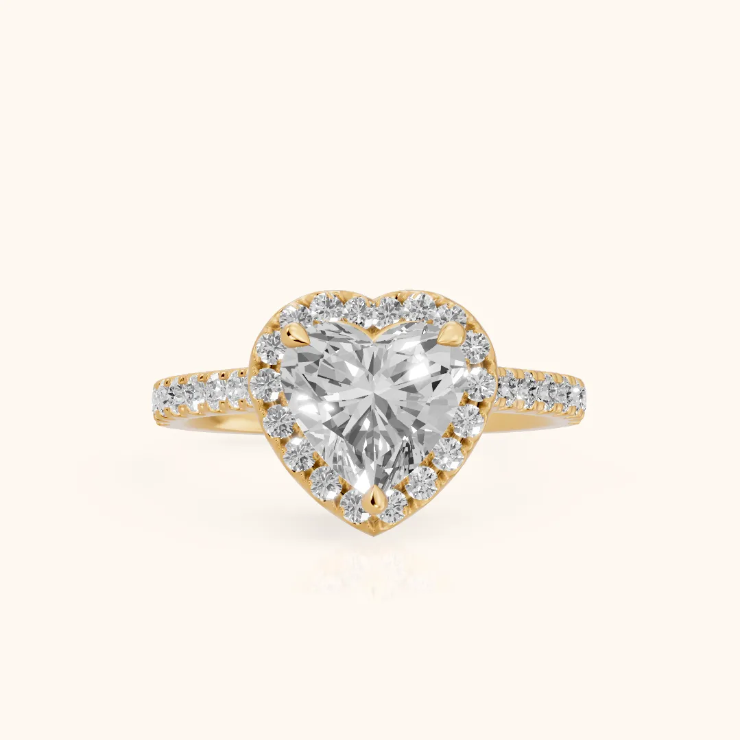 Amara Halo Claw Prong Heart Diamond Ring in Yellow Gold — view 2
