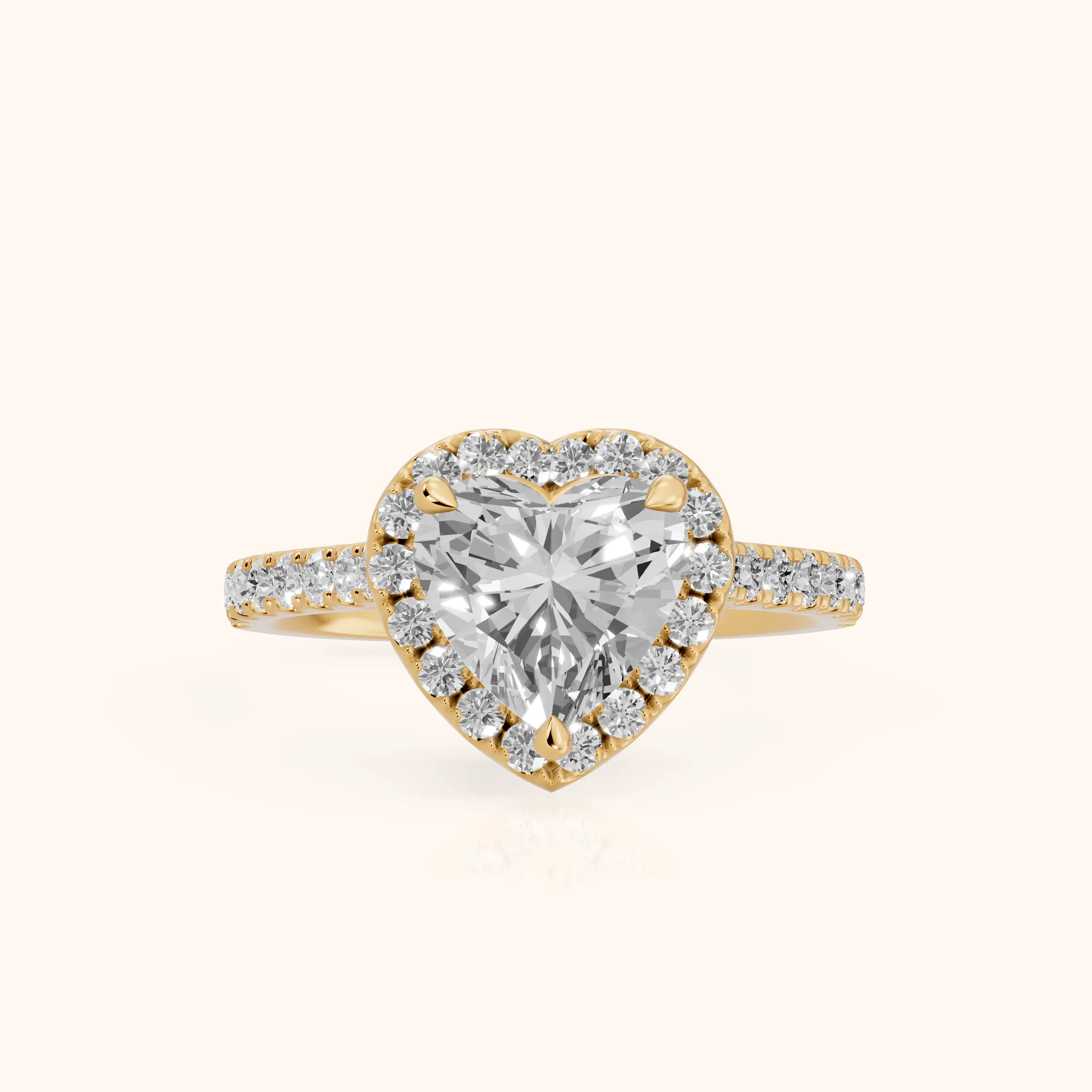 Amara Halo Claw Prong Heart Diamond Ring in Yellow Gold — view 1