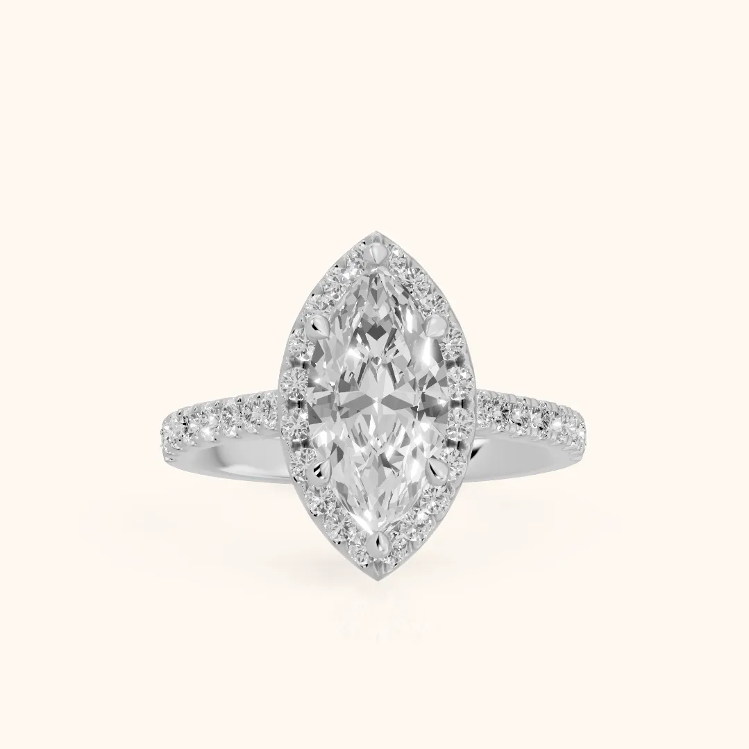 Amara Halo Claw Prong Marquise Diamond Ring in Silver — view 2