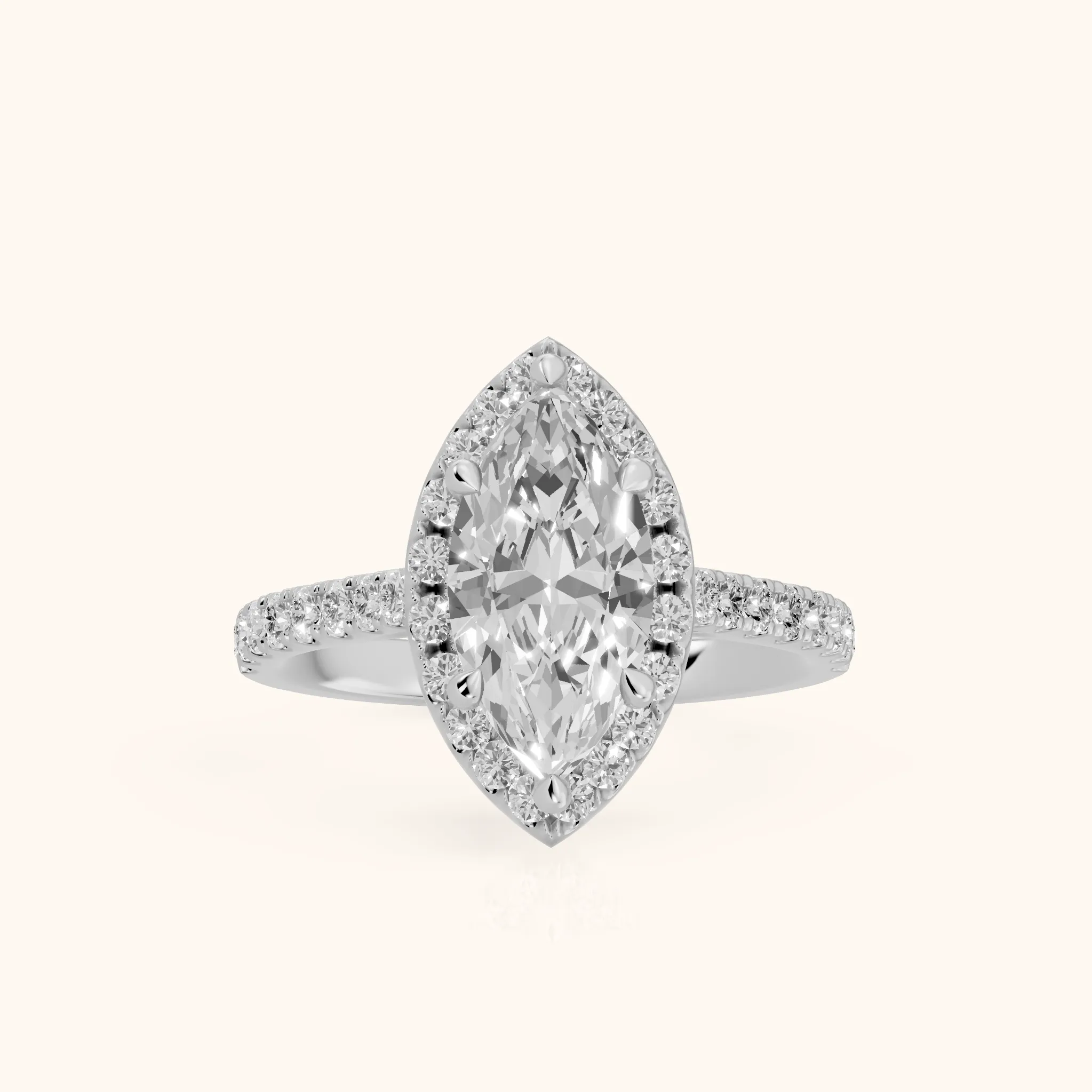 Amara Halo Claw Prong Marquise Diamond Ring in Silver — view 1