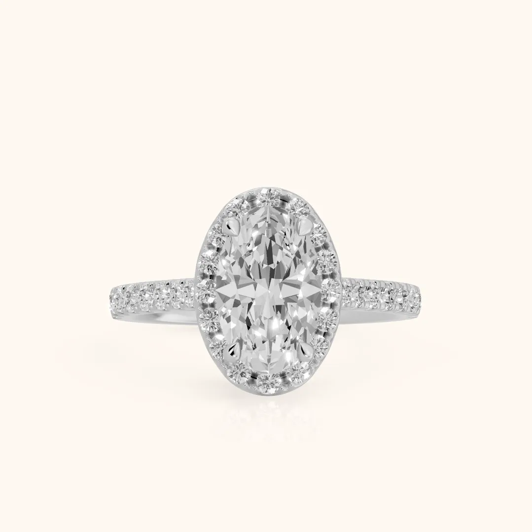 Amara Halo Claw Prong Oval Diamond Ring in Silver — view 2