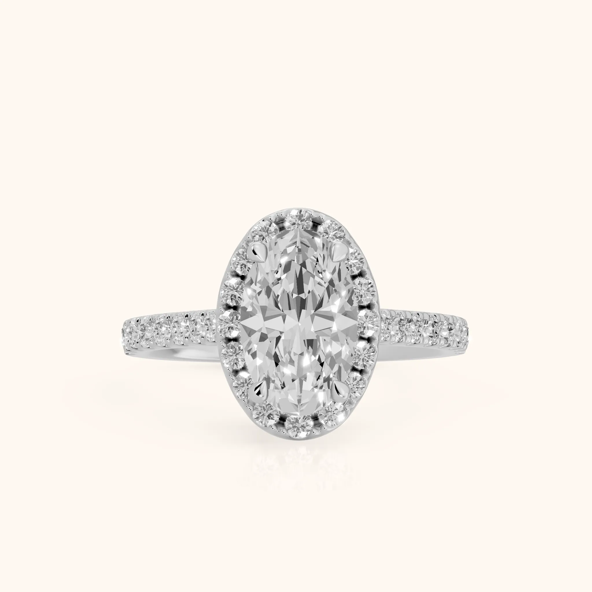 Amara Halo Claw Prong Oval Diamond Ring in Silver — view 1