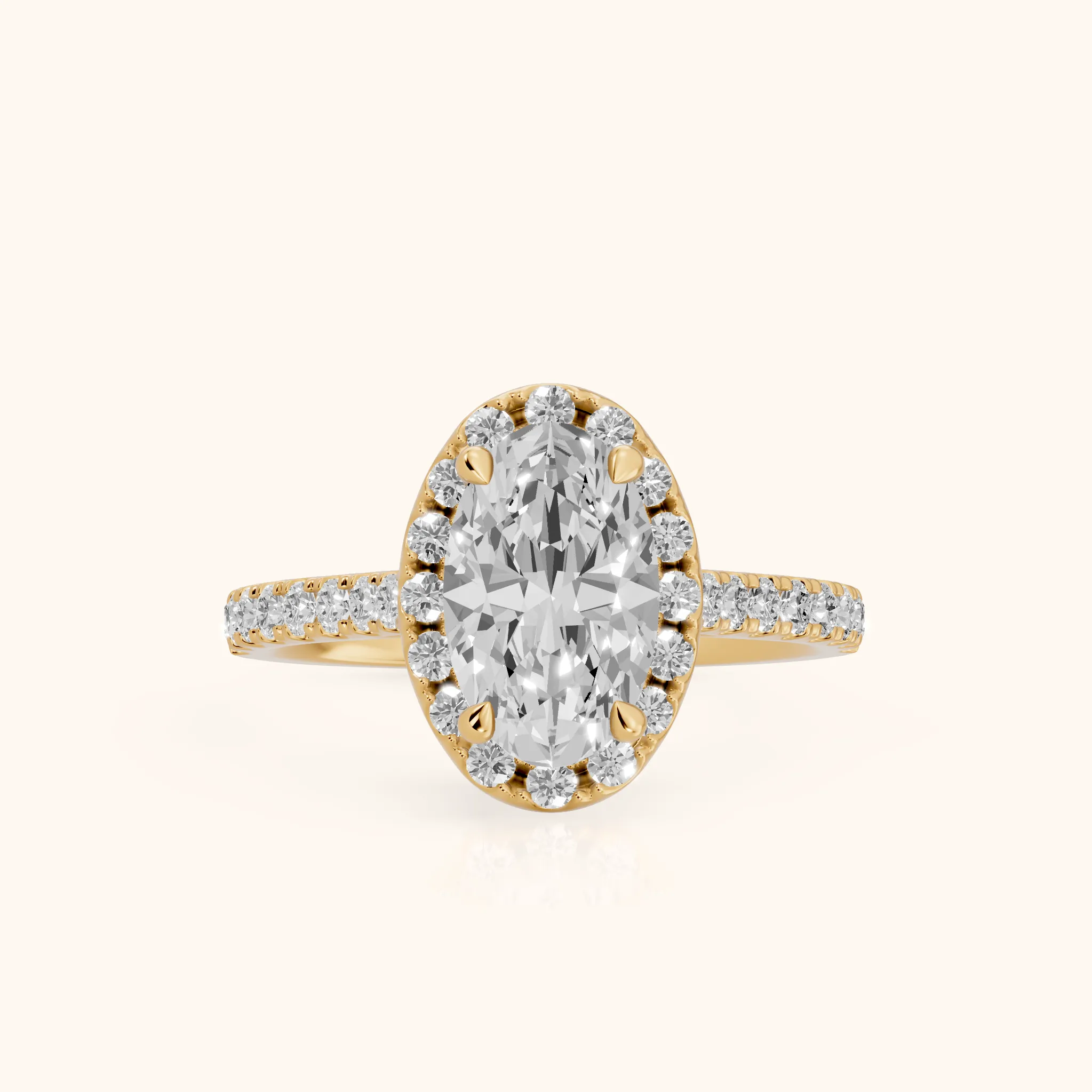 Amara Halo Claw Prong Oval Diamond Ring in Yellow Gold — view 1