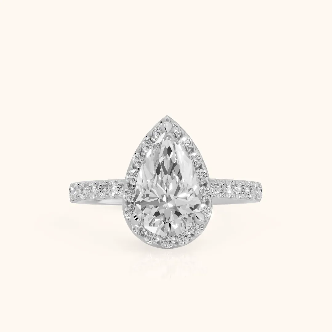 Amara Halo Claw Prong Pear Diamond Ring in Silver — view 2